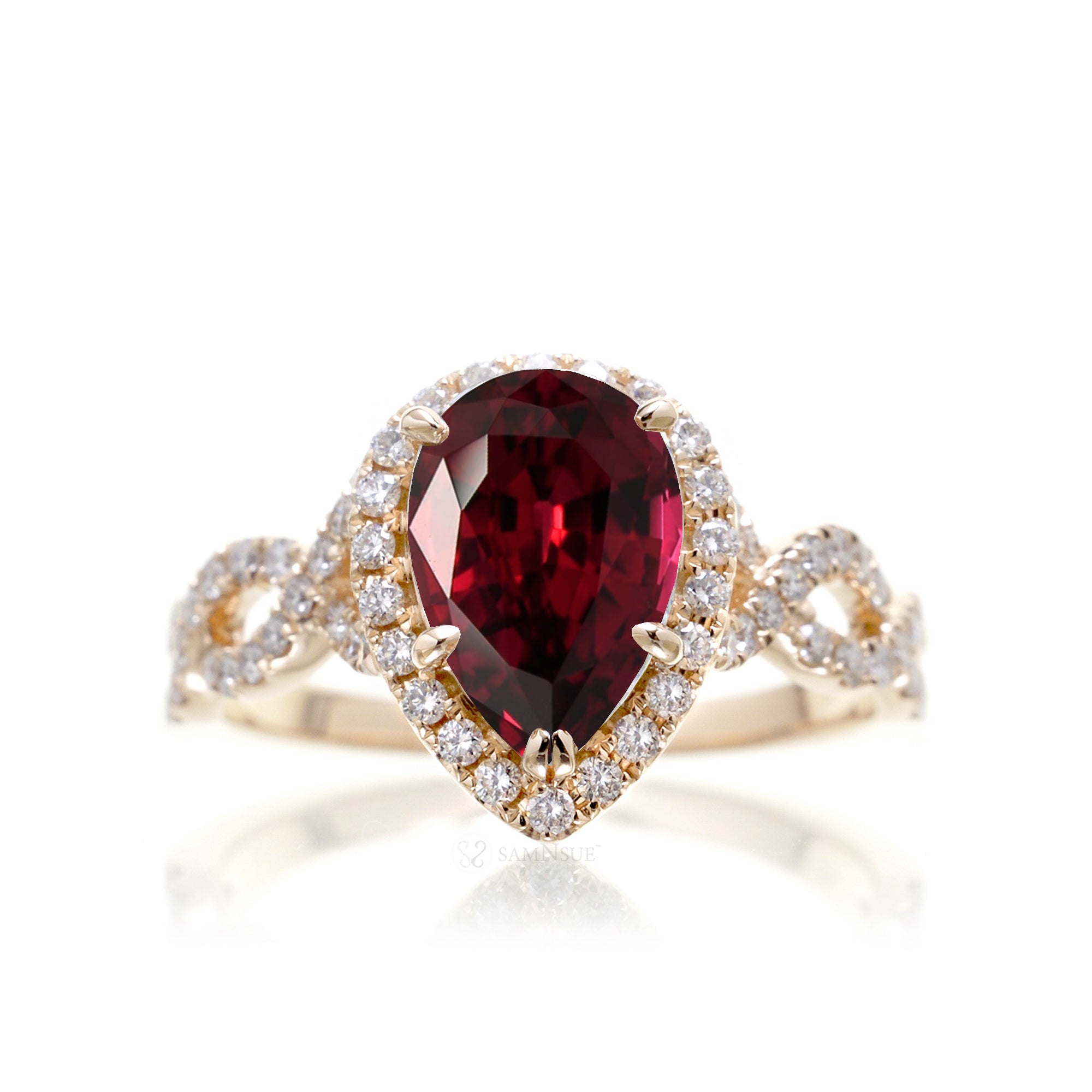 Ruby diamond twist band ring yellow gold