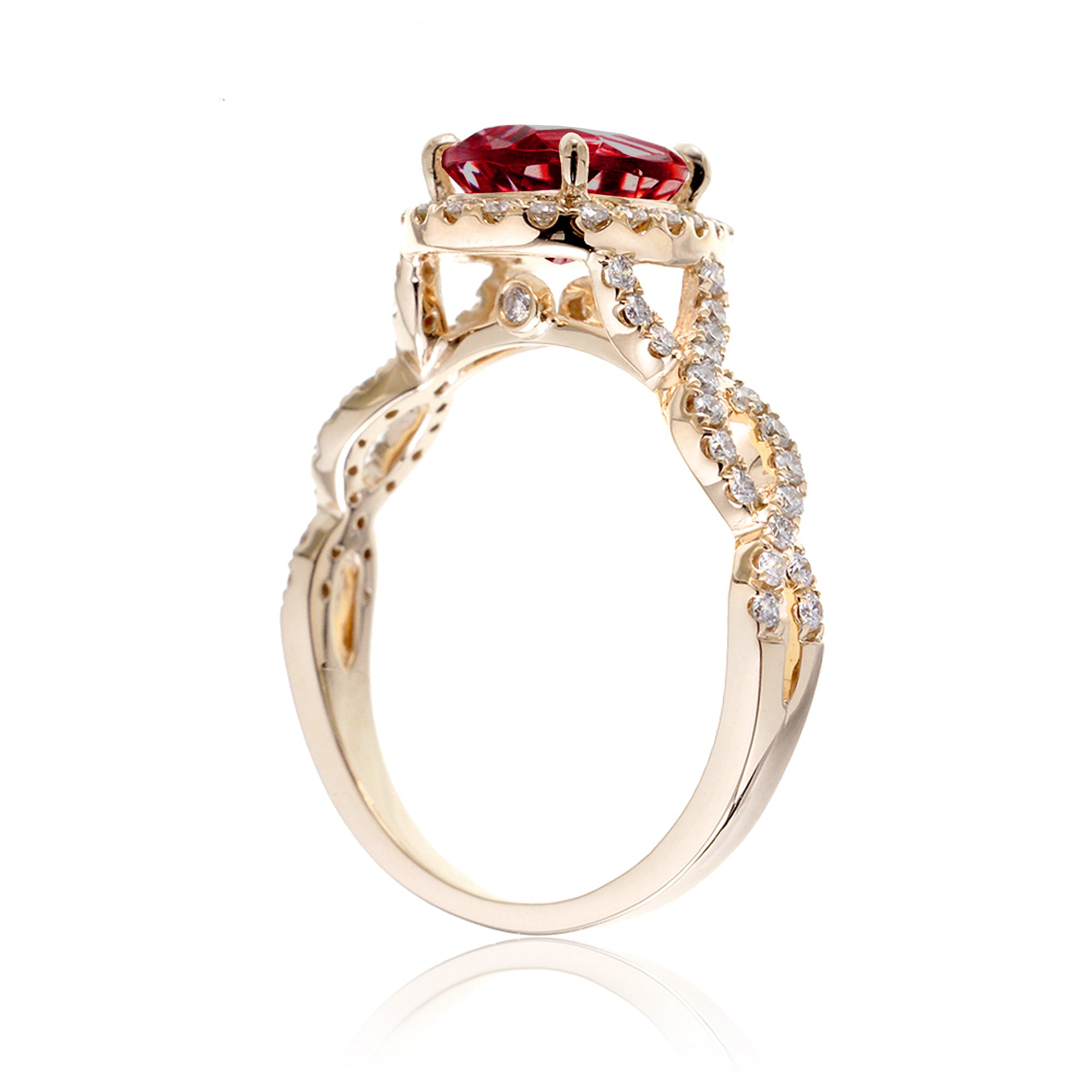 Ruby diamond twist band ring yellow gold