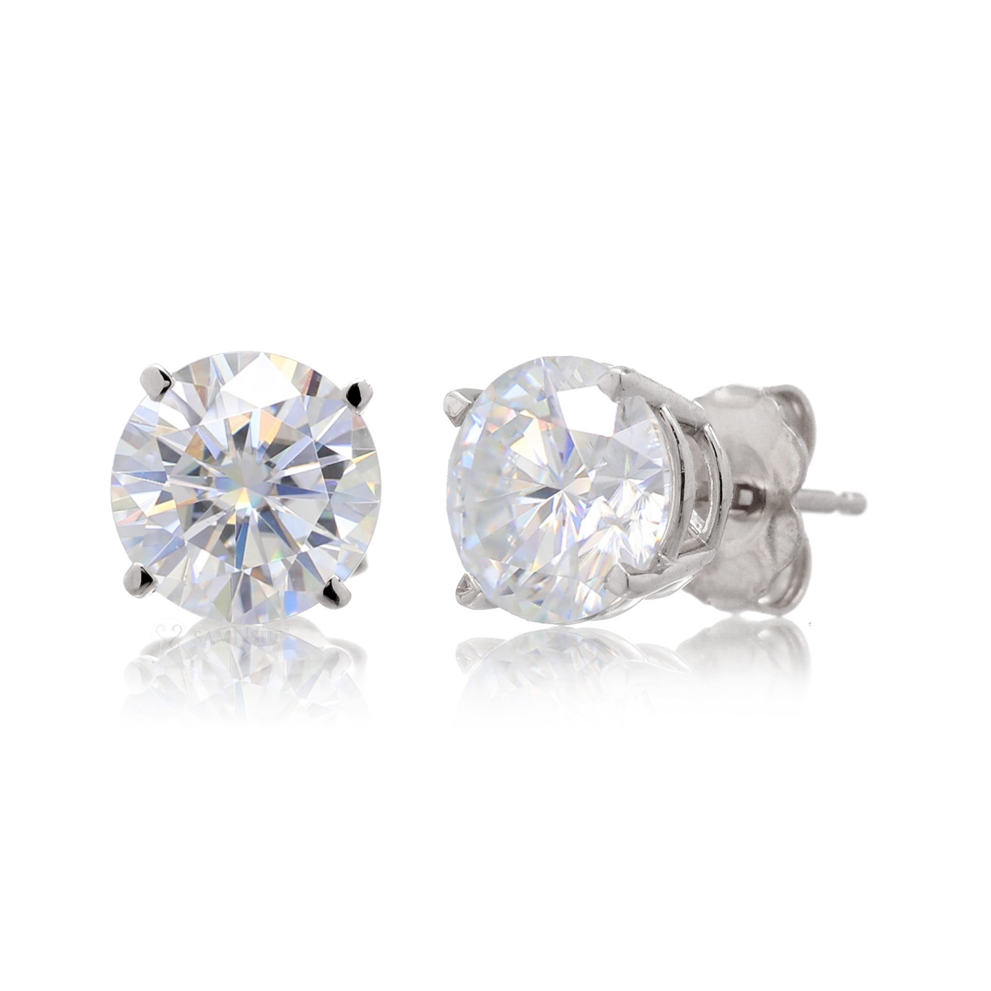 Round Brilliant Stud Moissanite Earrings | Four Prongs White Gold