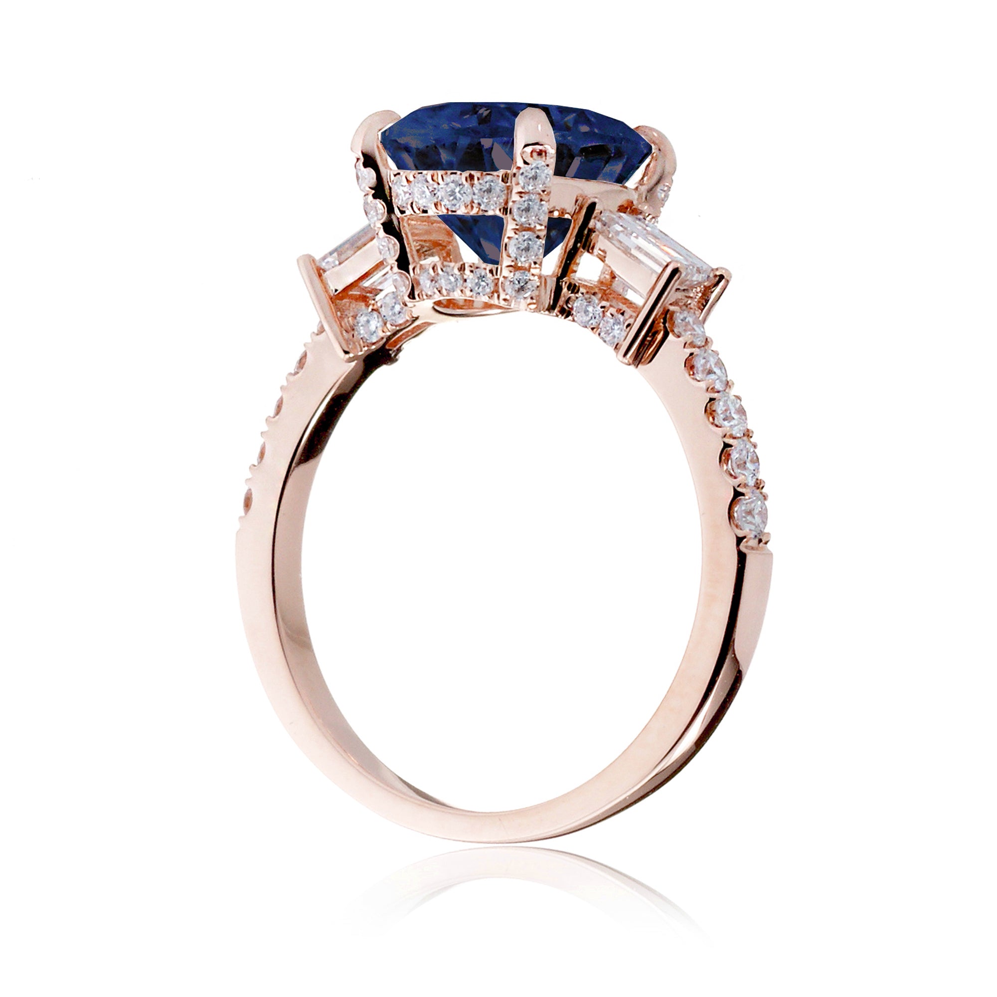Sapphire ring three stone baguette rose gold