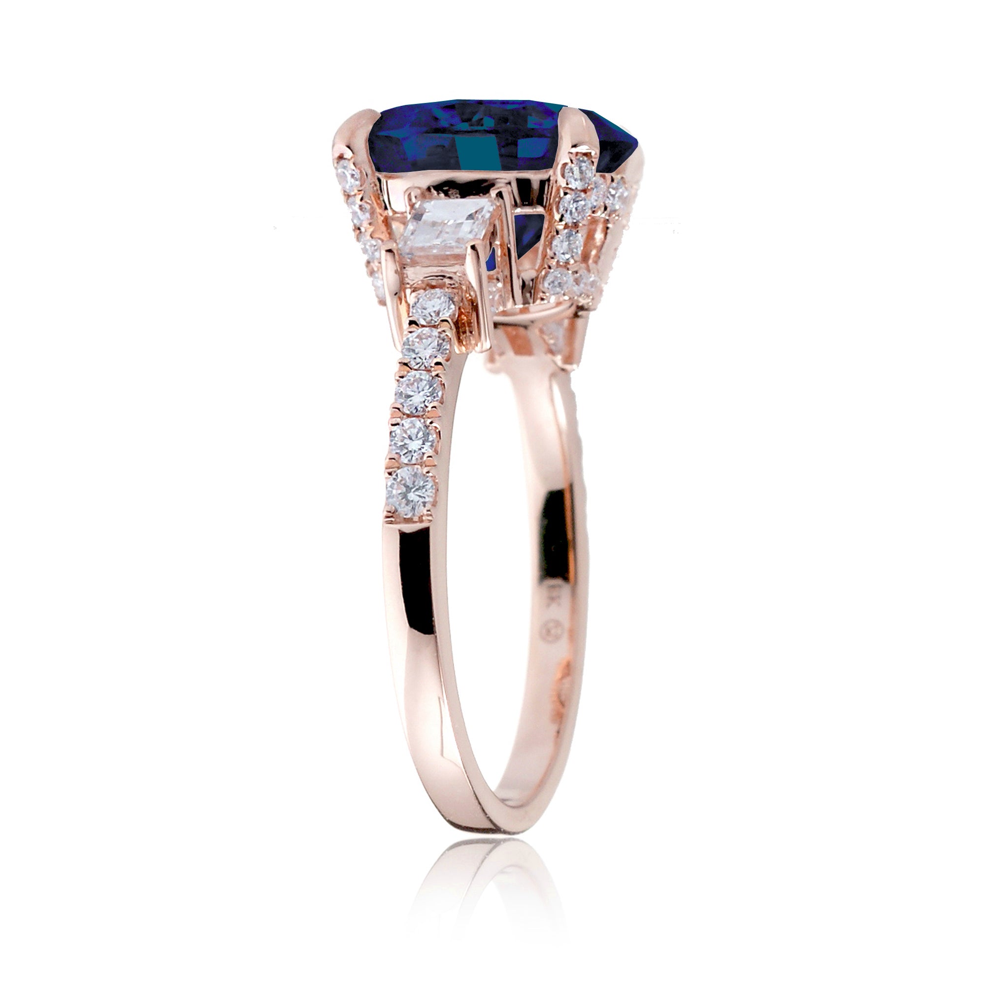 Sapphire ring three stone baguette rose gold