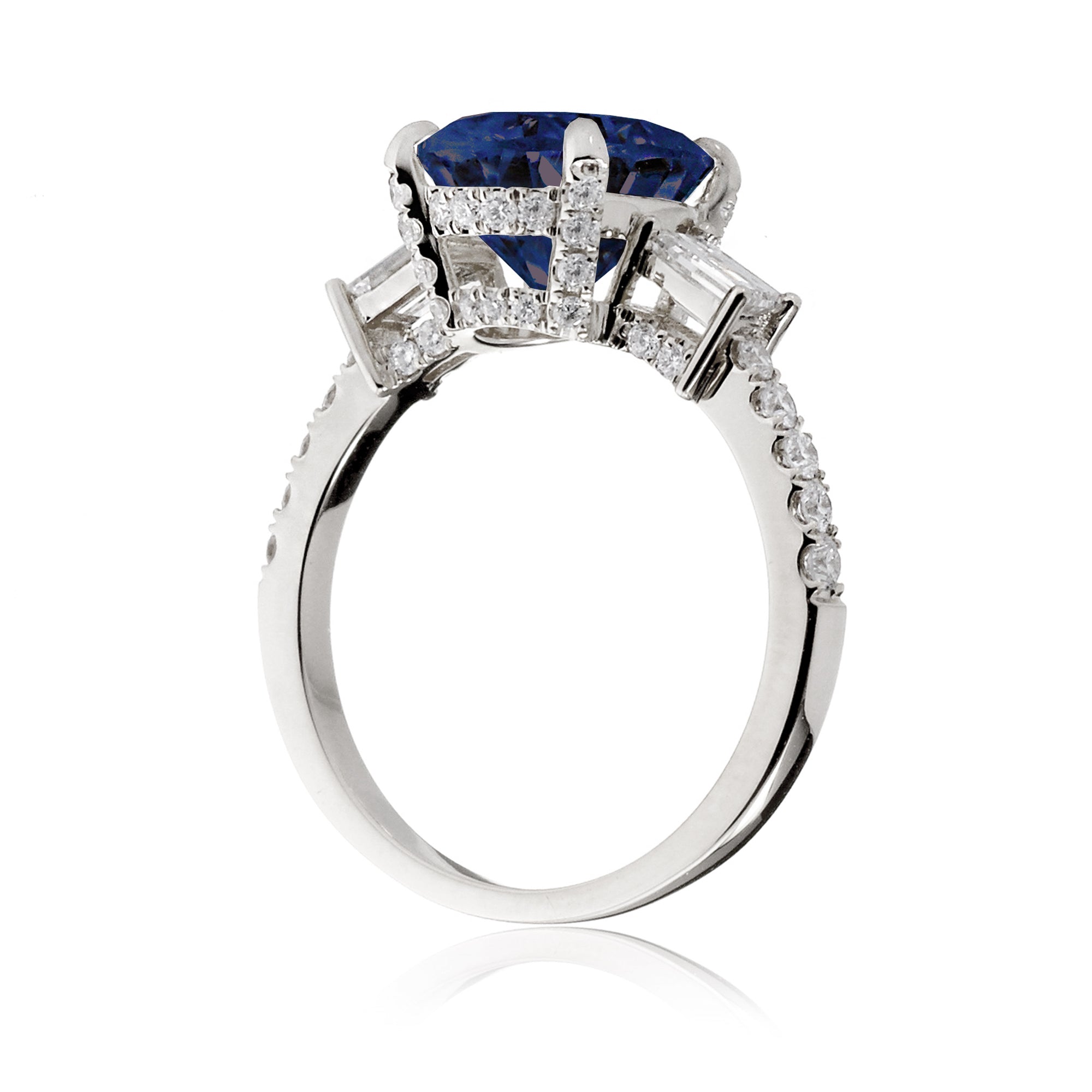 Sapphire ring three stone baguette white gold