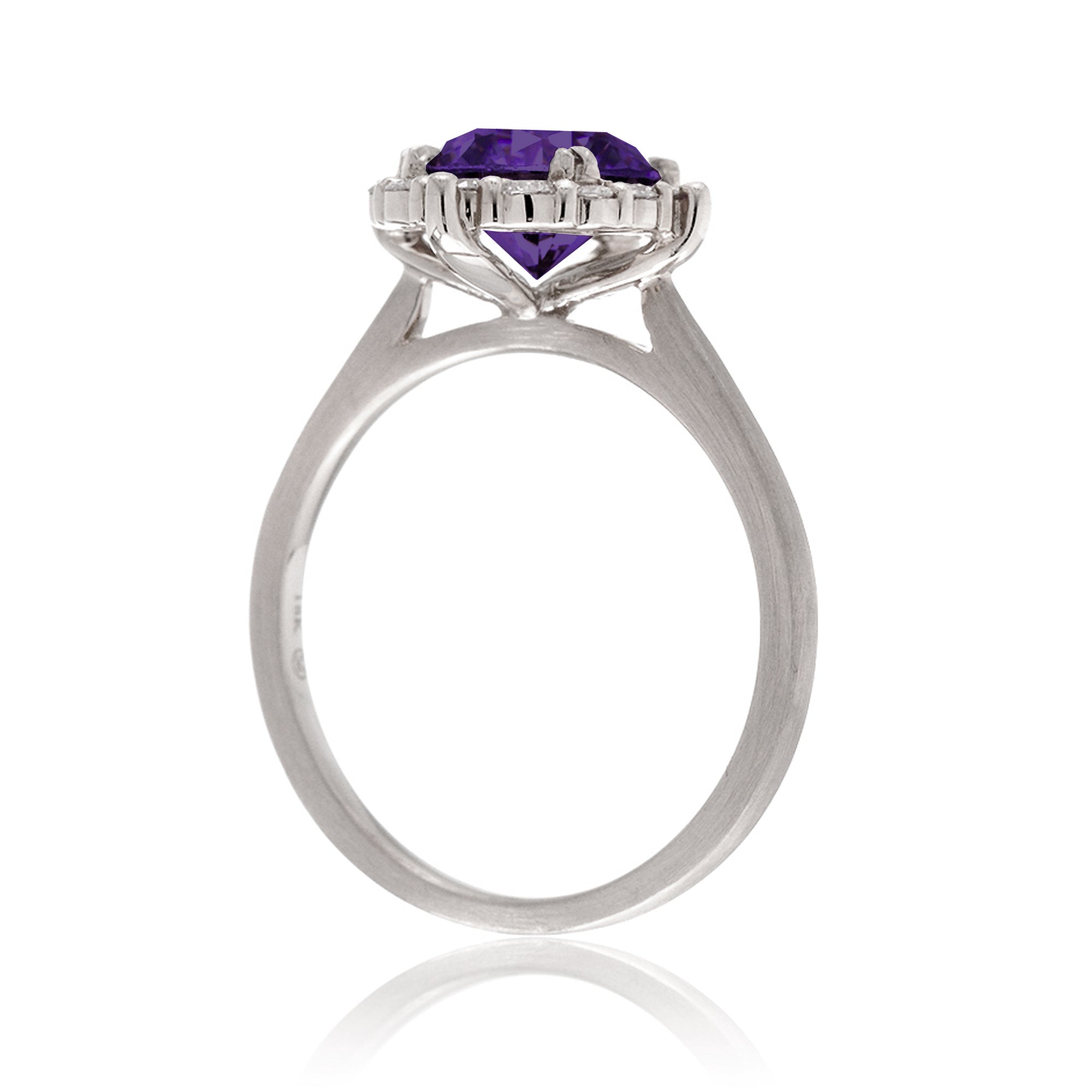 Round cut amethyst diamond halo engagement ring the haley white gold