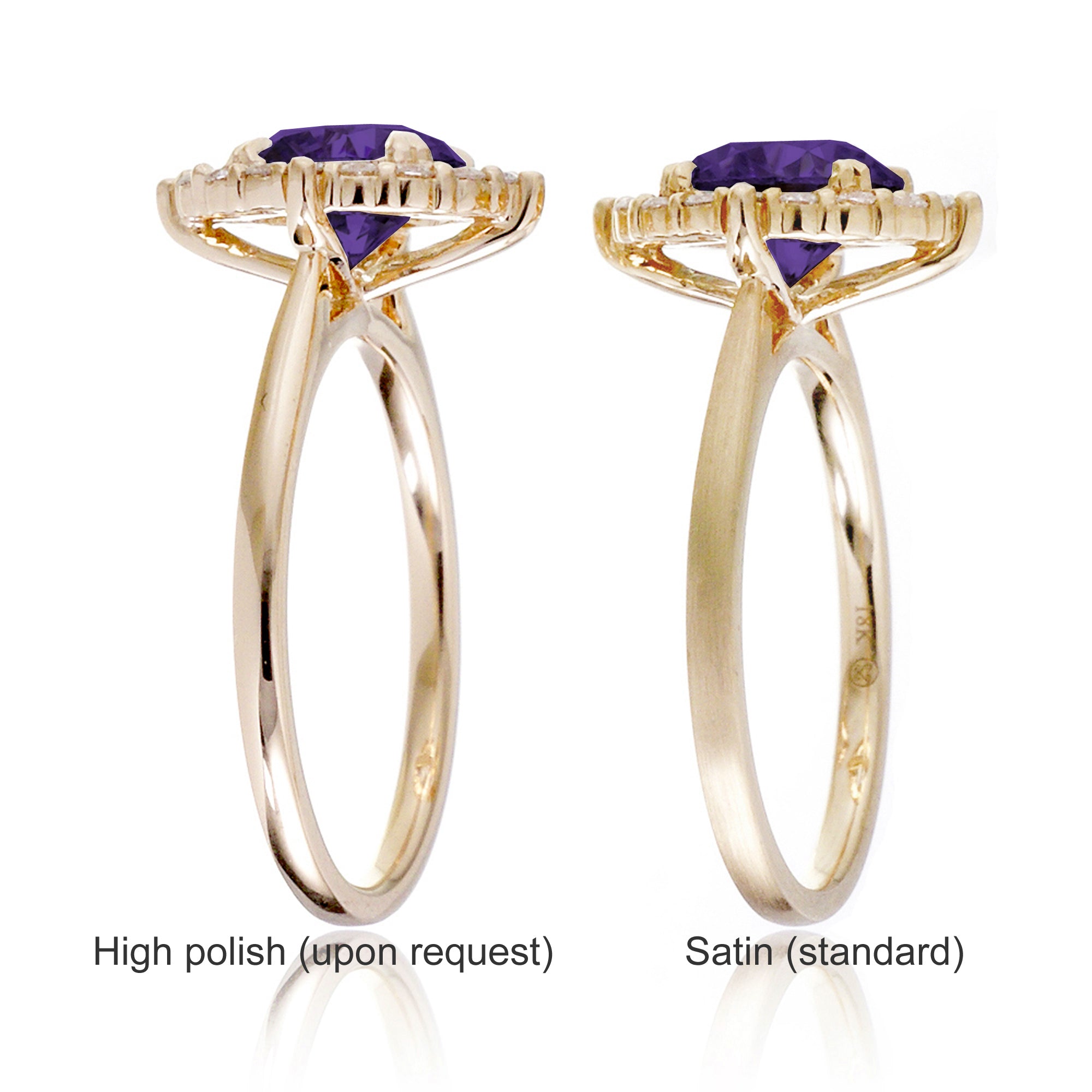 Round cut amethyst diamond halo engagement ring the haley yellow gold