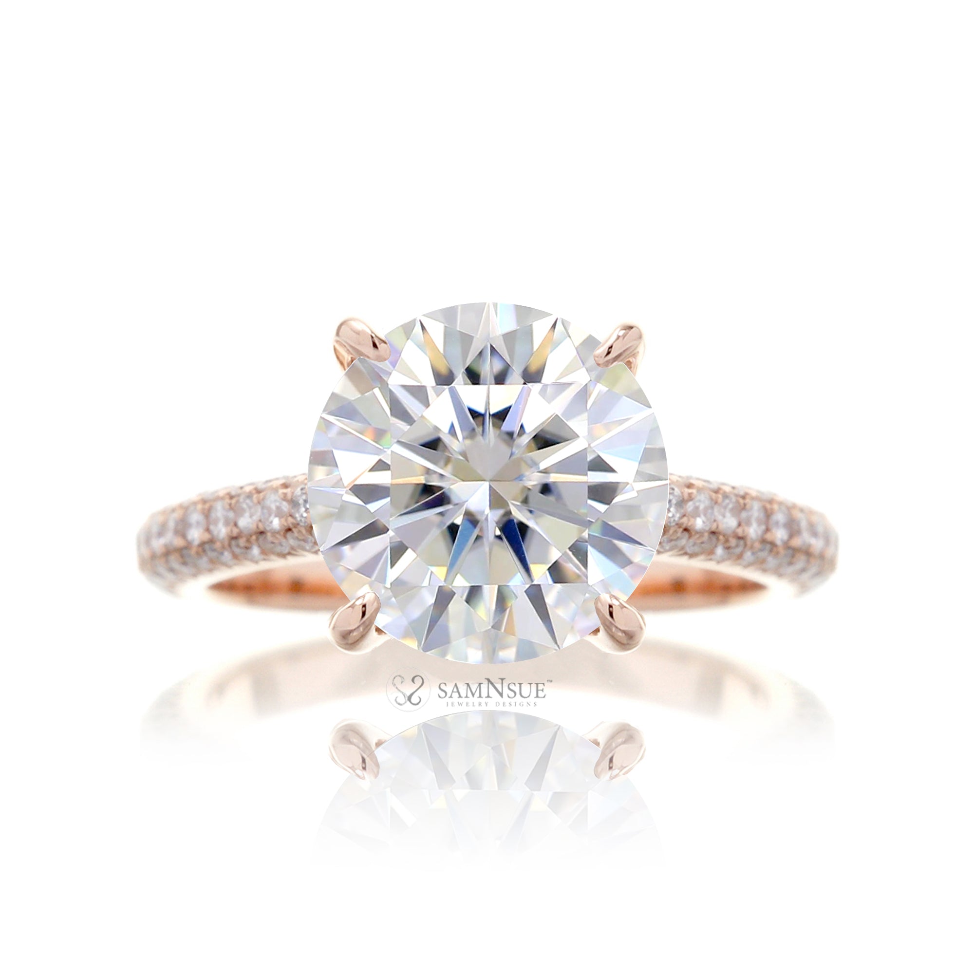 Round Brilliant Diamond Engagement Ring with Sparkling Three-Row Band