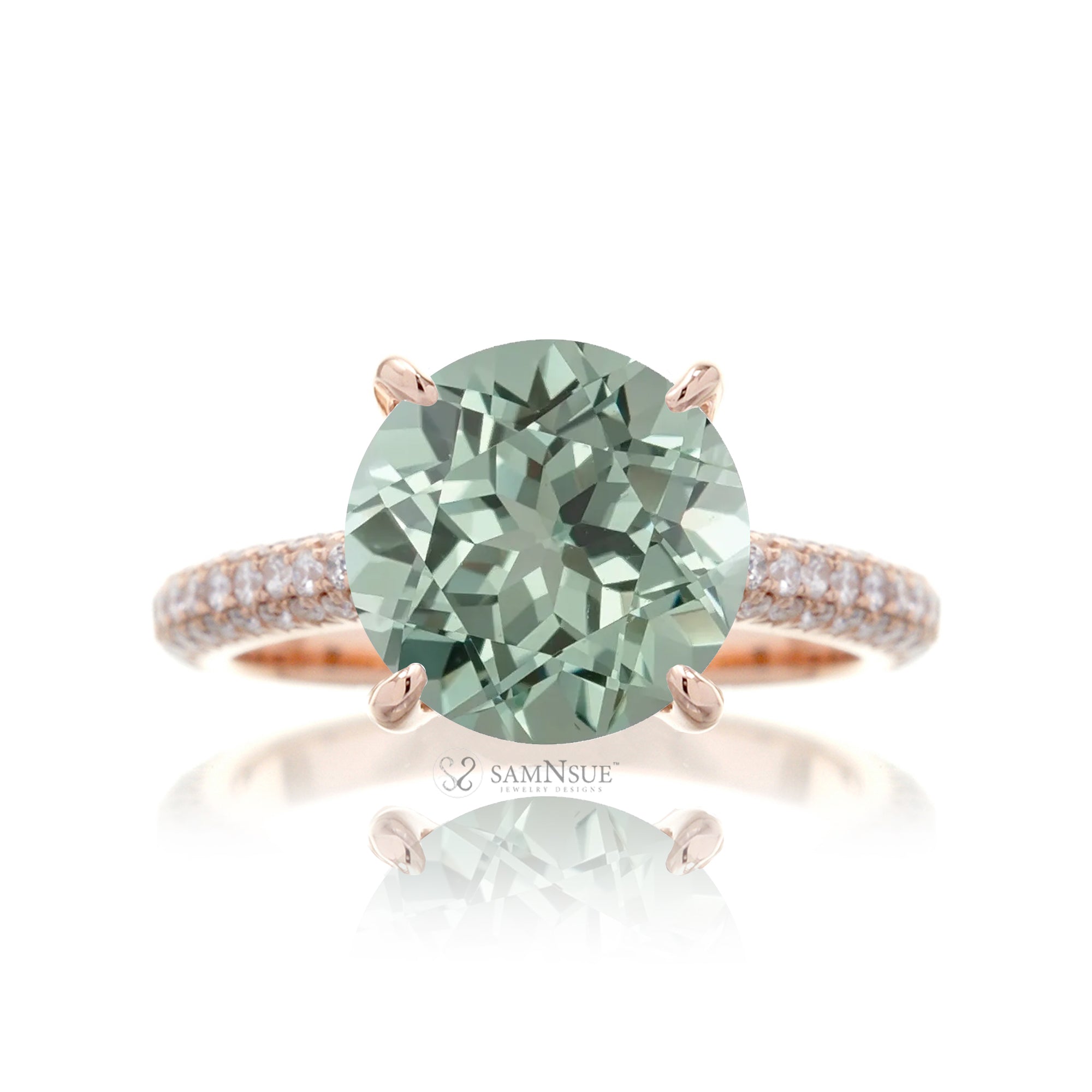 Classic Green Sapphire and Diamond Ring in Triple Band Style