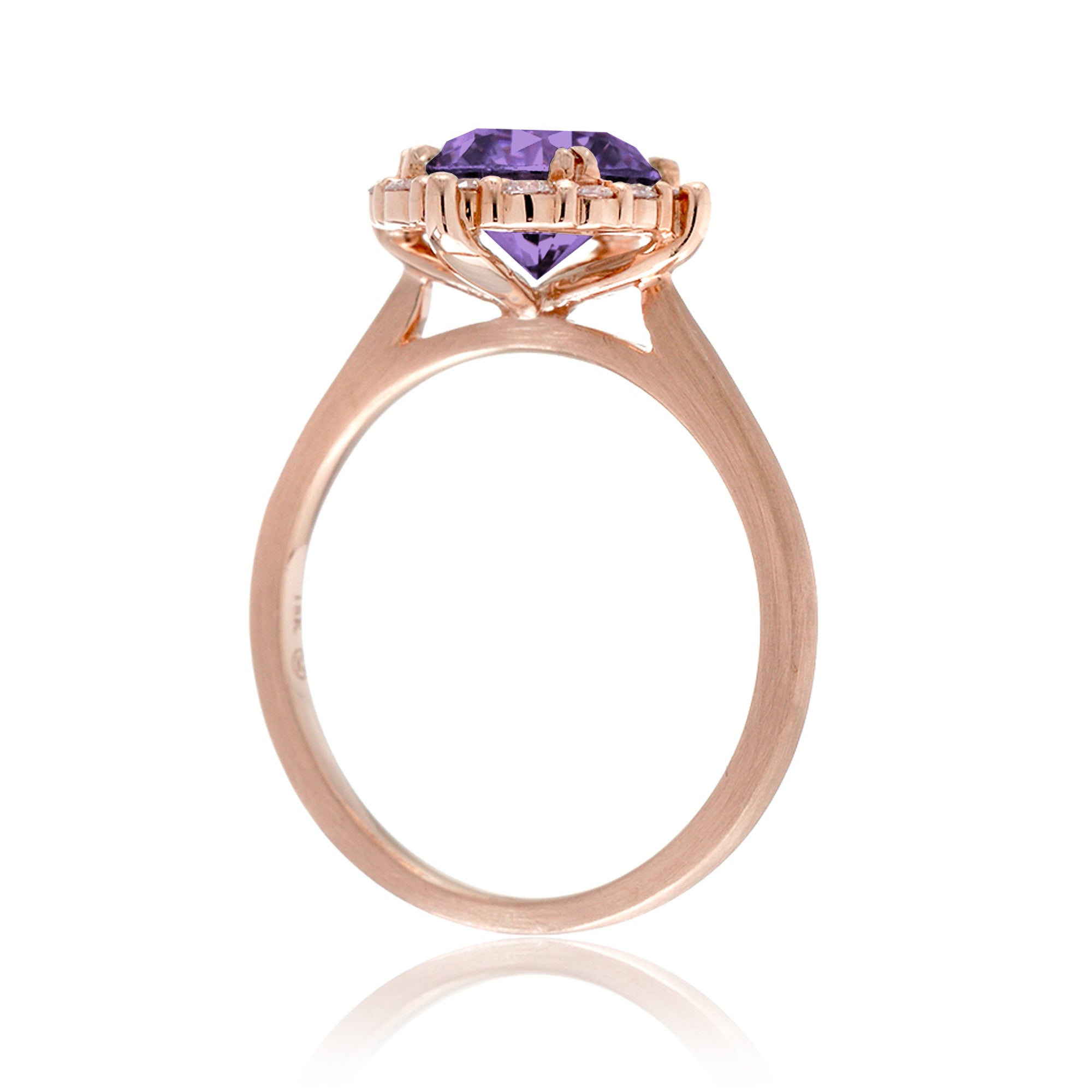 Round cut purple sapphire lab-grown diamond halo engagement ring the haley rose gold