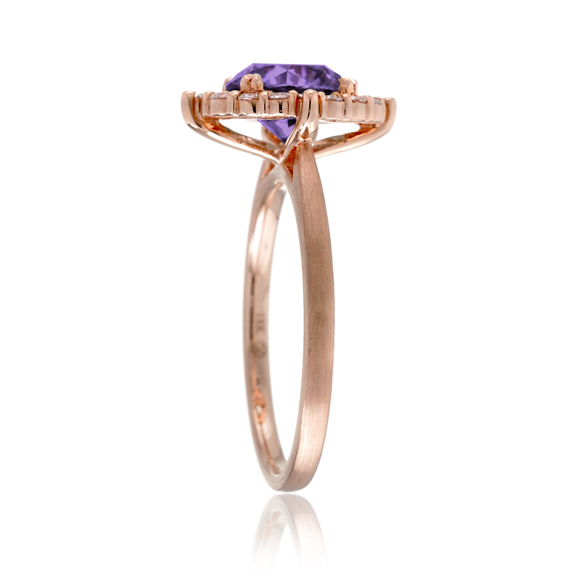 Round cut purple sapphire lab-grown diamond halo engagement ring the haley rose gold