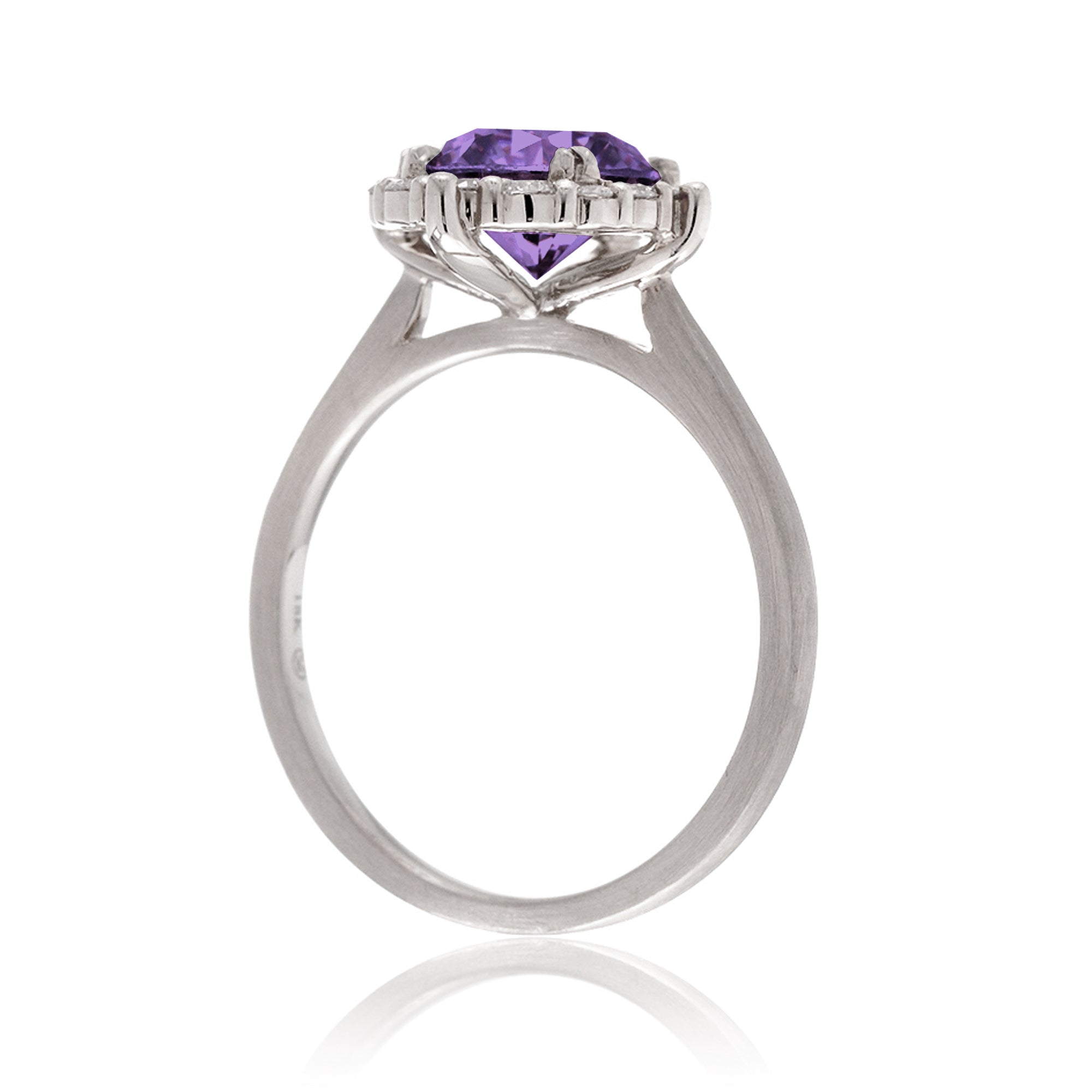 Round cut purple sapphire lab-grown diamond halo engagement ring the haley white gold