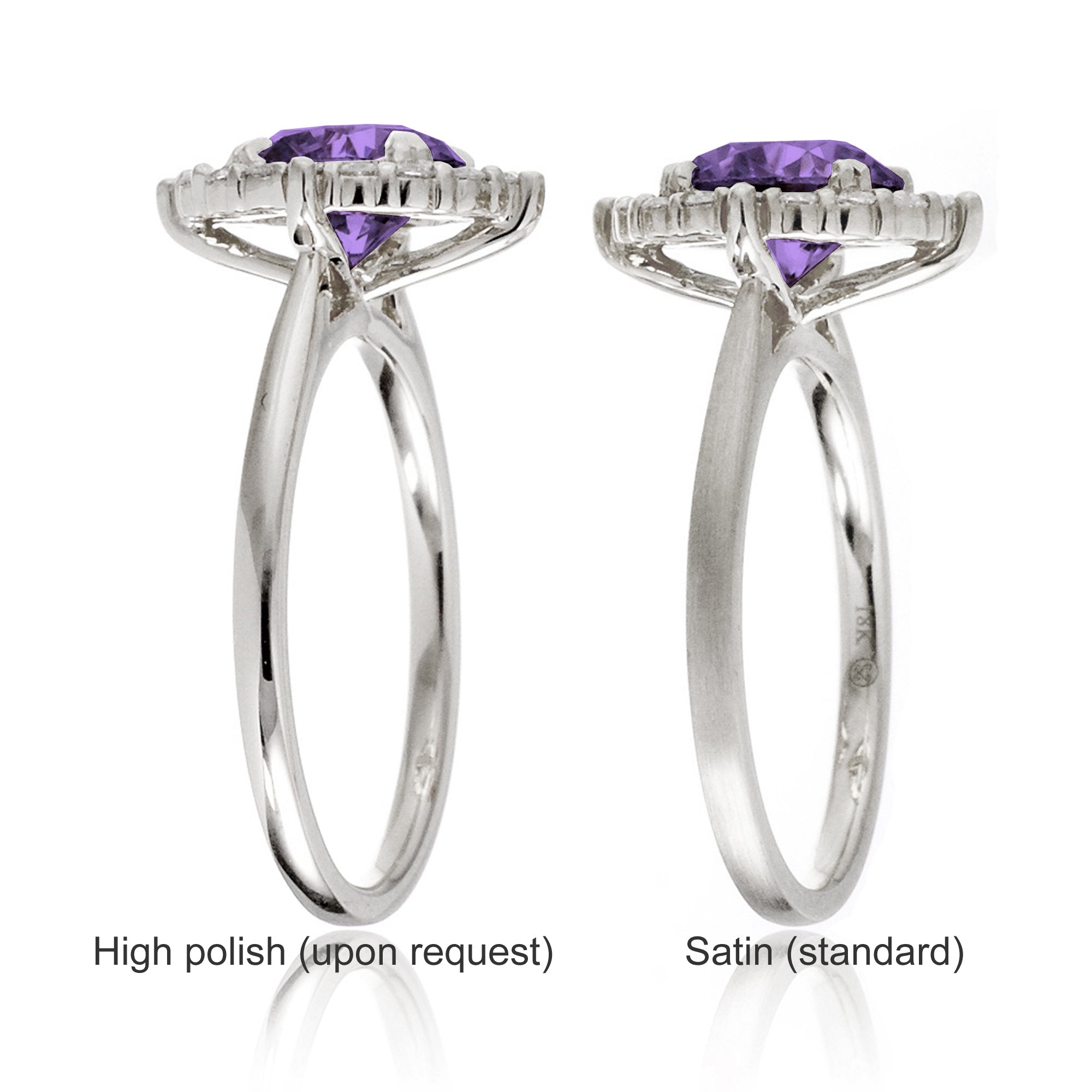 Round cut purple sapphire lab-grown diamond halo engagement ring the haley white gold