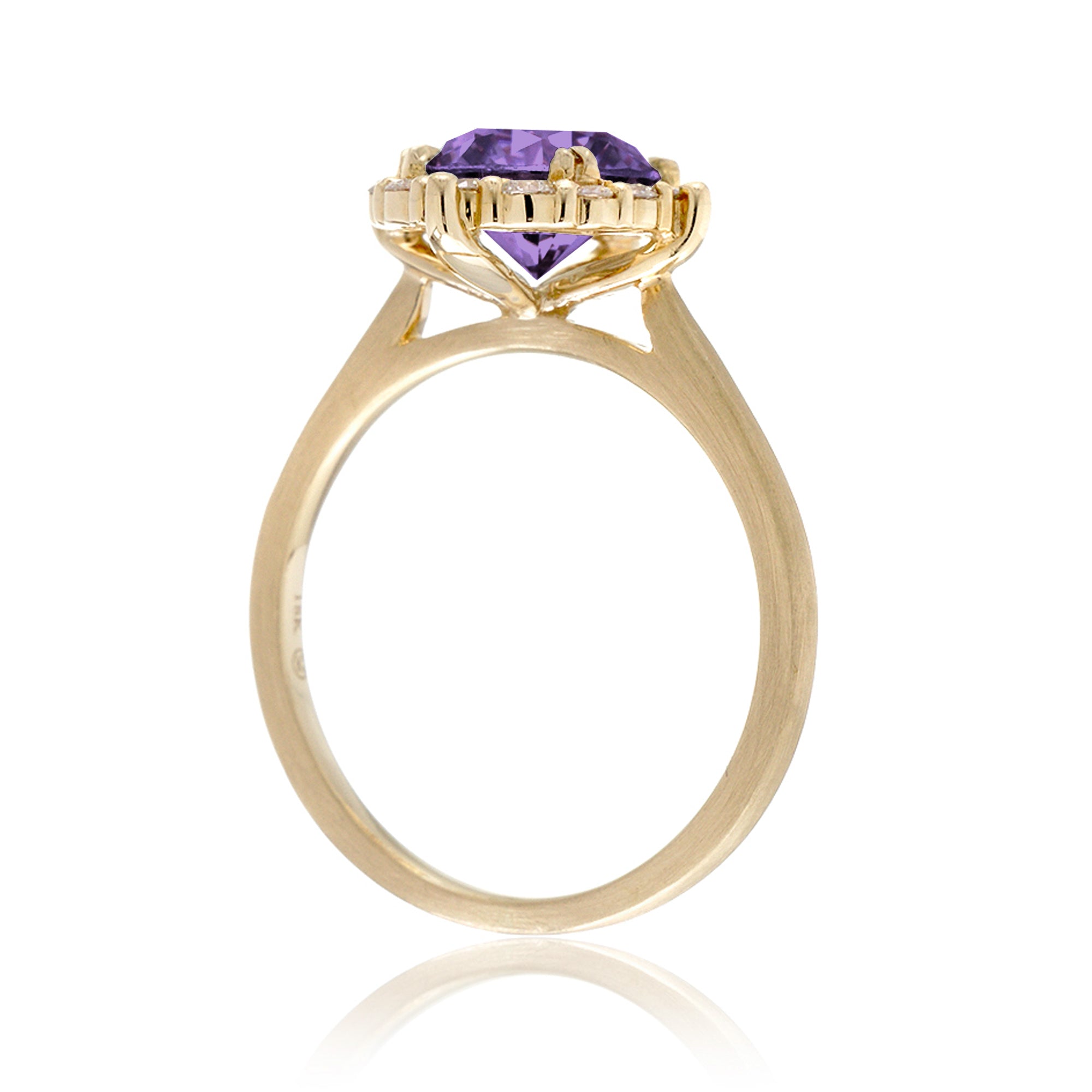 Round cut purple sapphire lab-grown diamond halo engagement ring the haley yellow gold