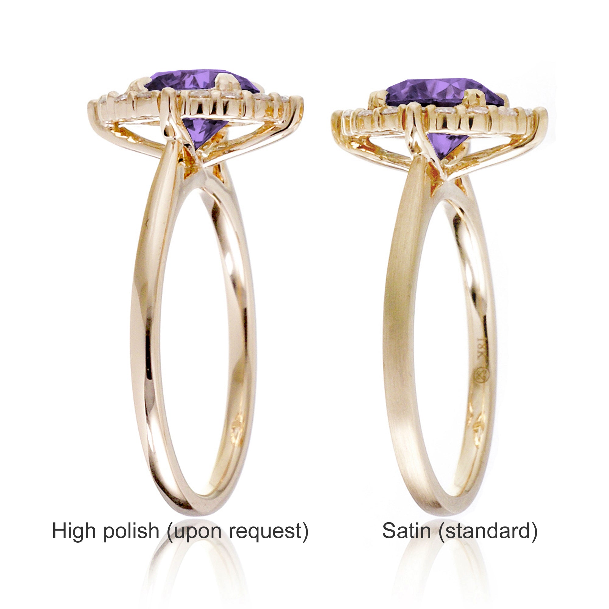 Round cut purple sapphire lab-grown diamond halo engagement ring the haley yellow gold