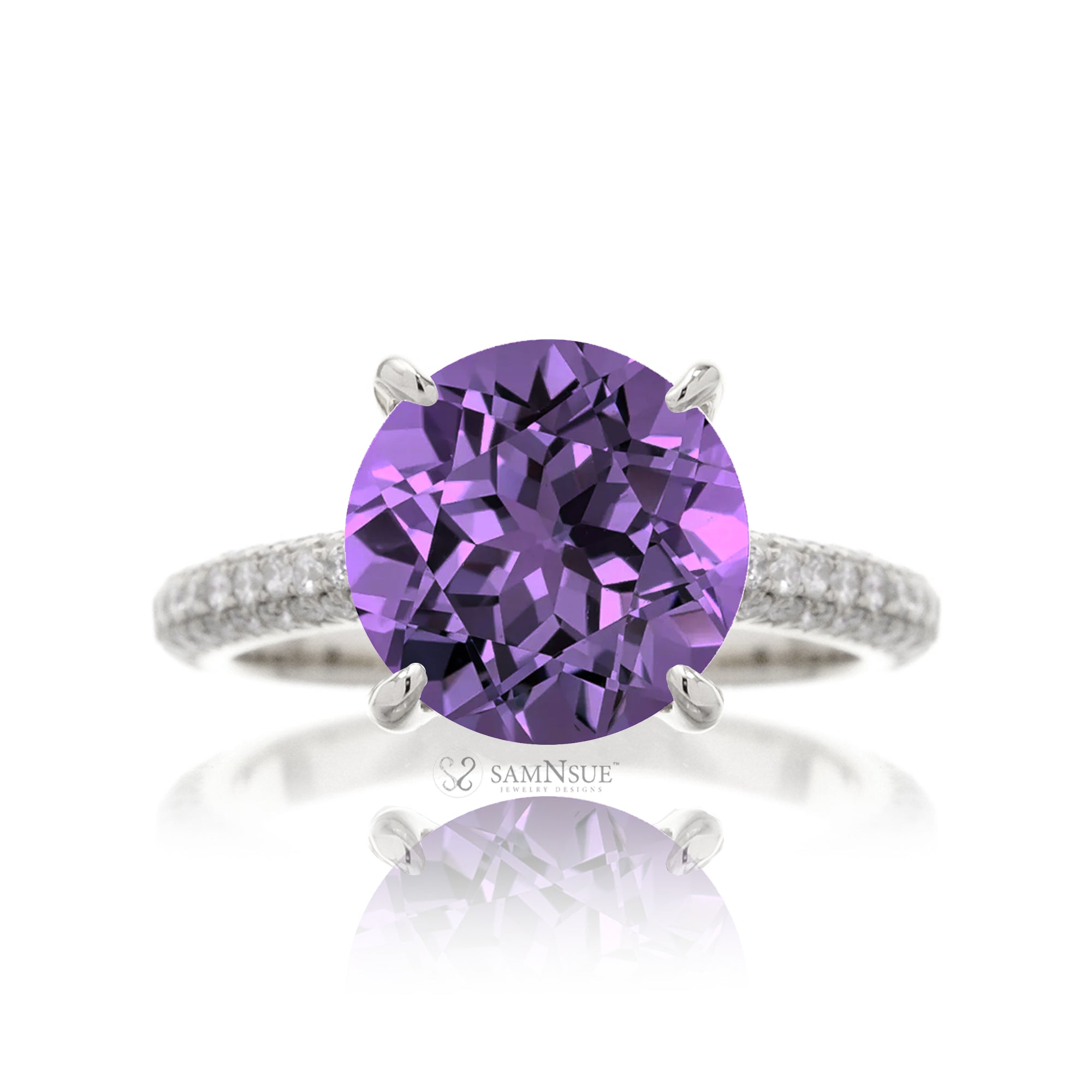 Purple Gemstone Engagement Ring with Round Center and Diamond Accents