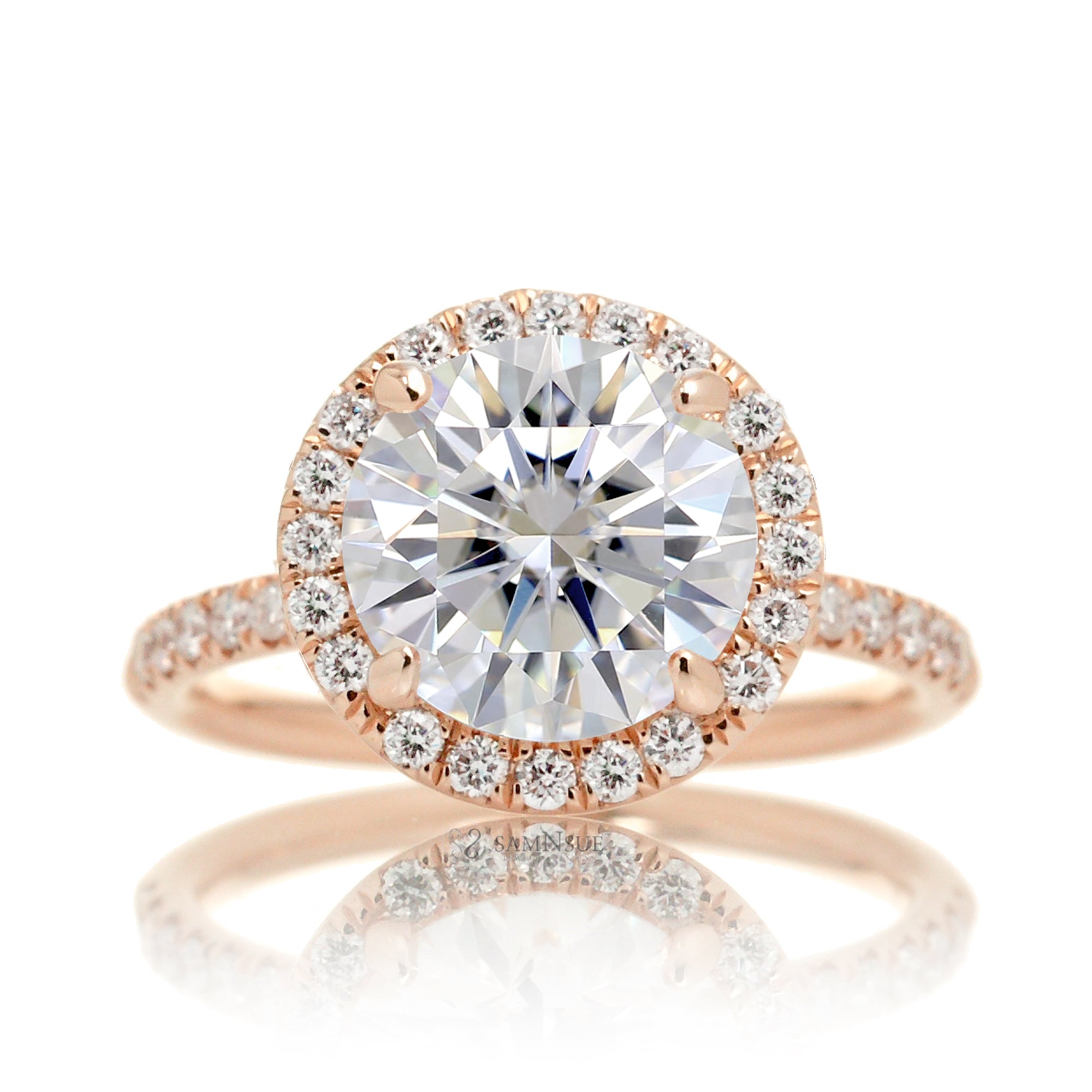 3ct round diamond halo engagement ring the drenched rose gold