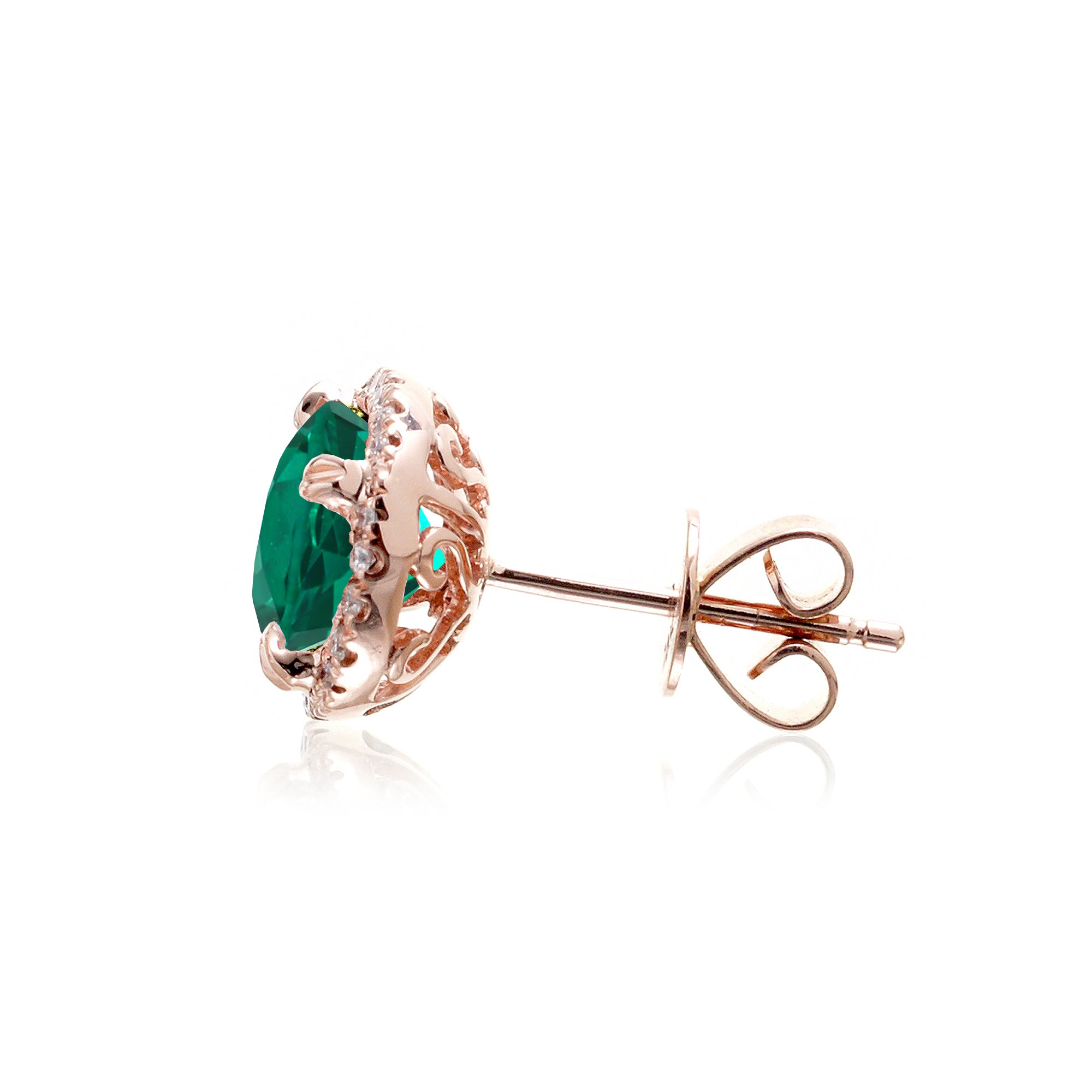 Side View of Emerald Stud Earring in Rose Gold