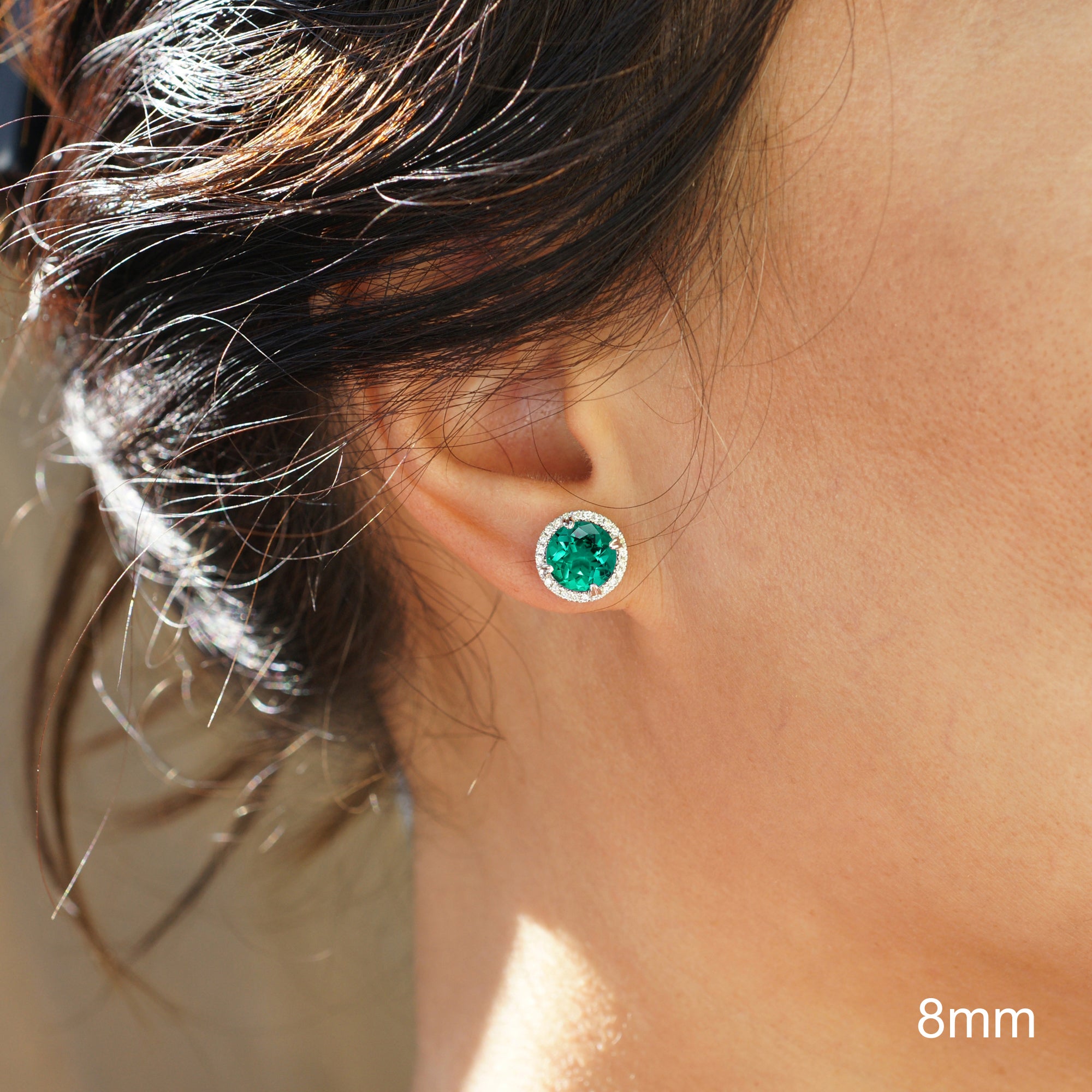 Classic Emerald Halo Earrings in White Gold