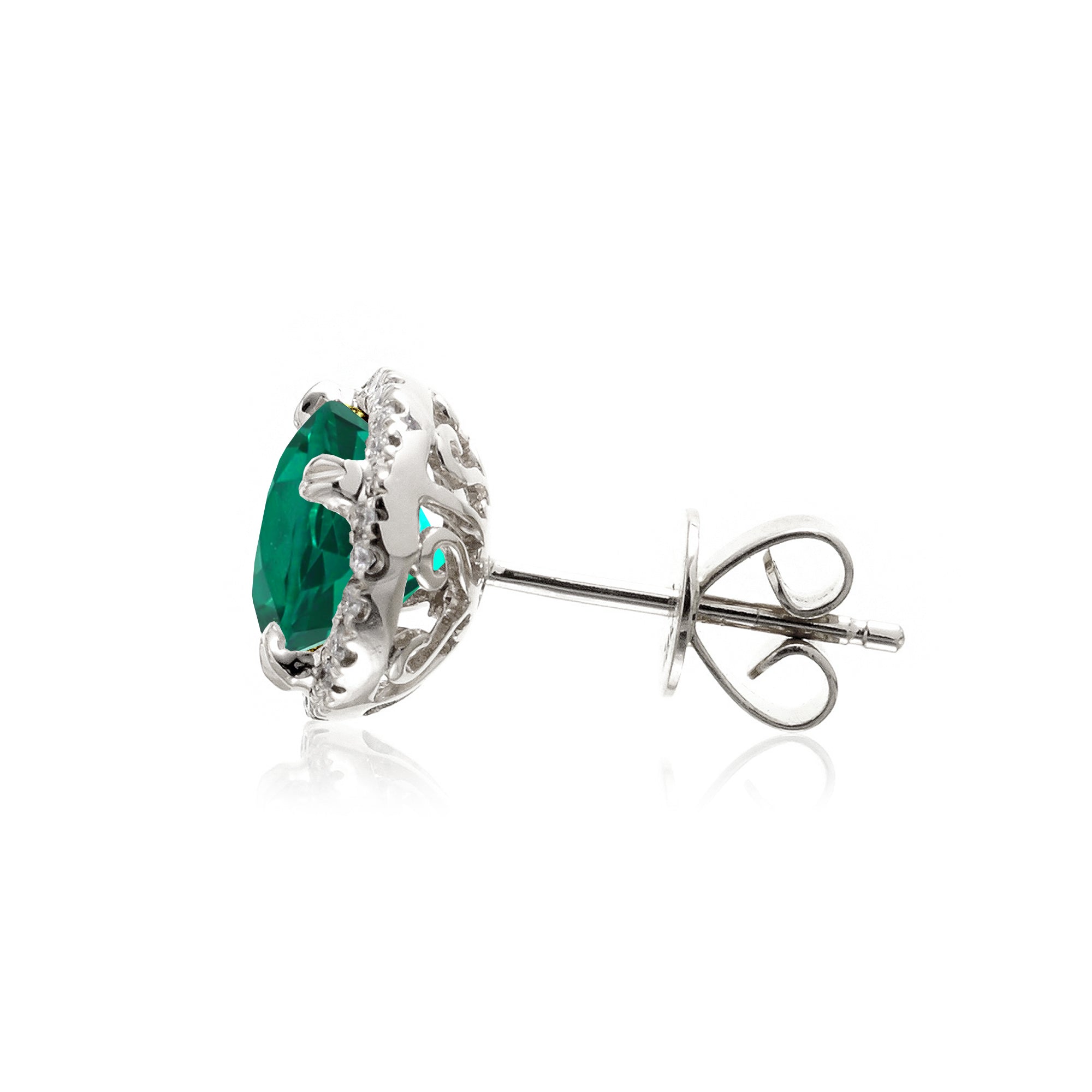 Side View of Emerald Stud Earring in White Gold