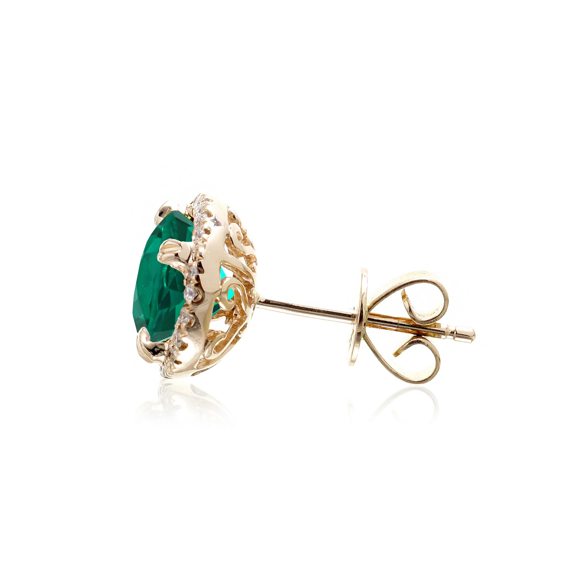 Side View of Emerald Stud Earring in Yellow Gold