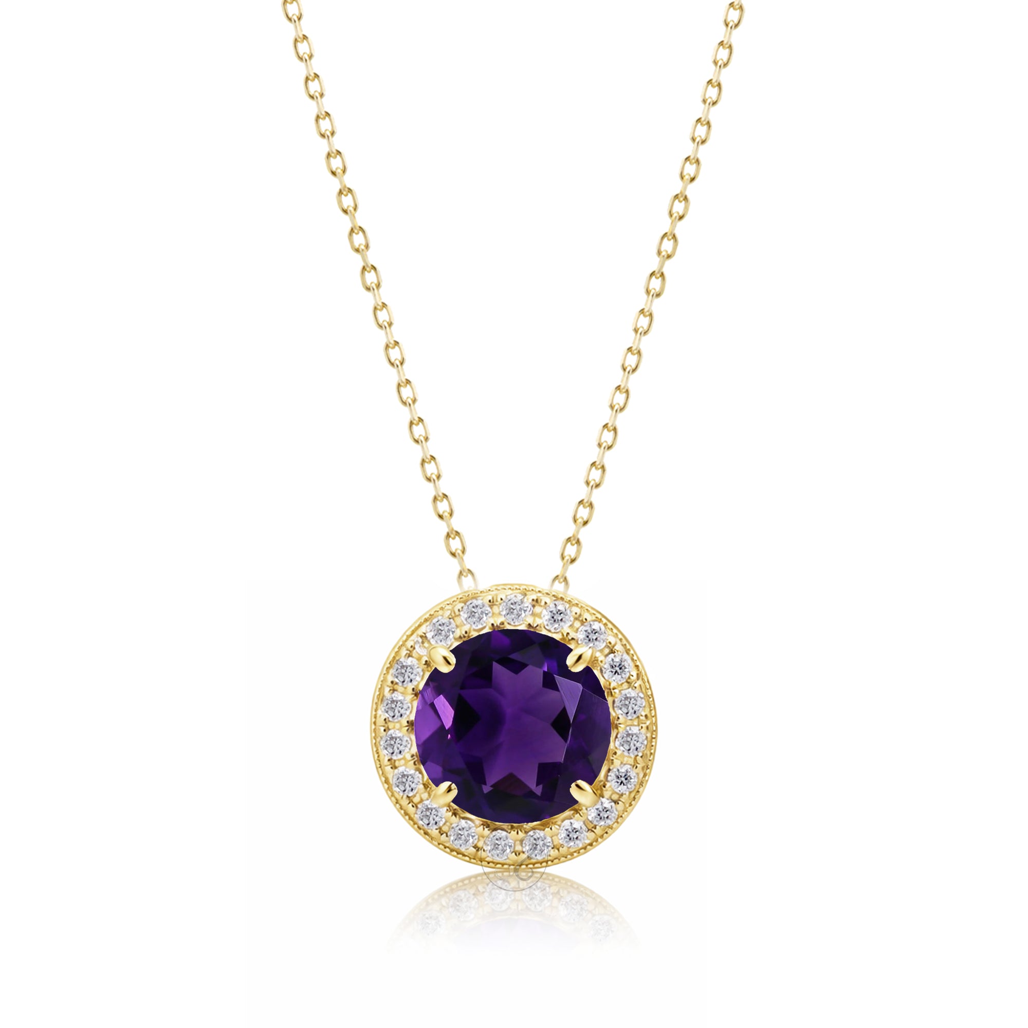 Amethyst Pendant Round Pave Diamond Halo Necklace