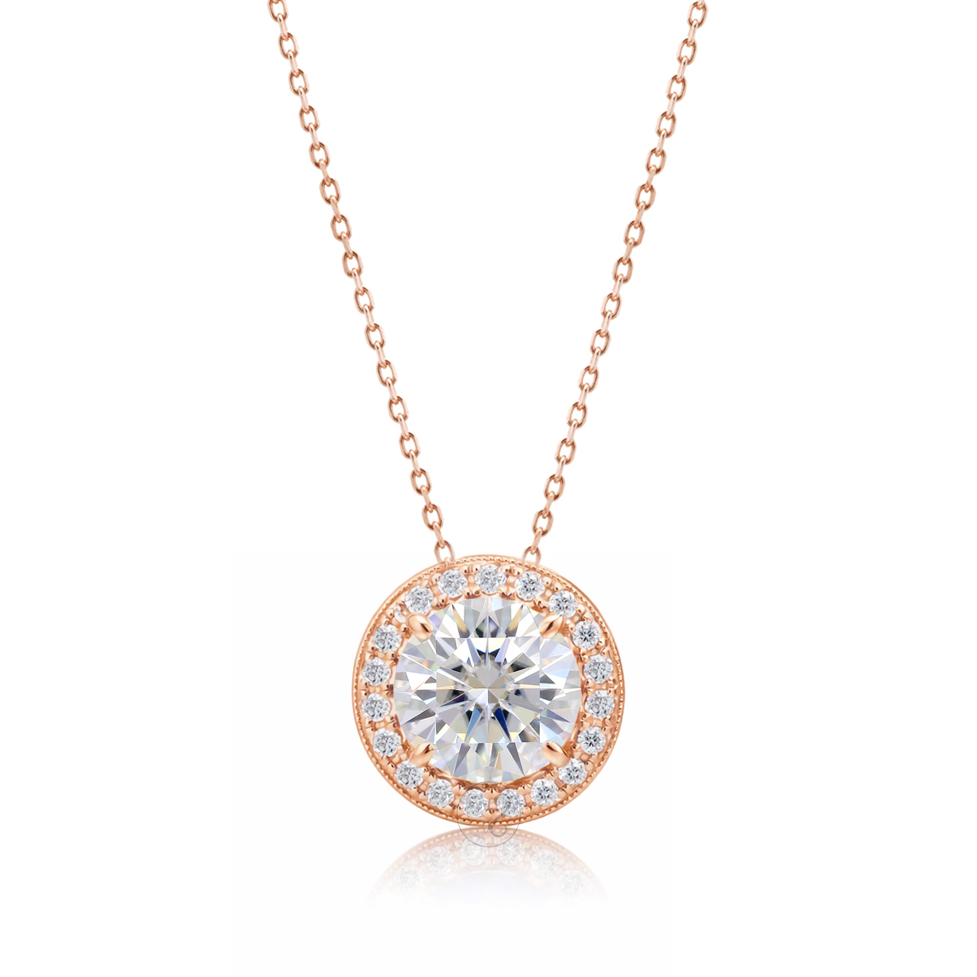 Diamond Pendant Round Pave Diamond Halo Necklace