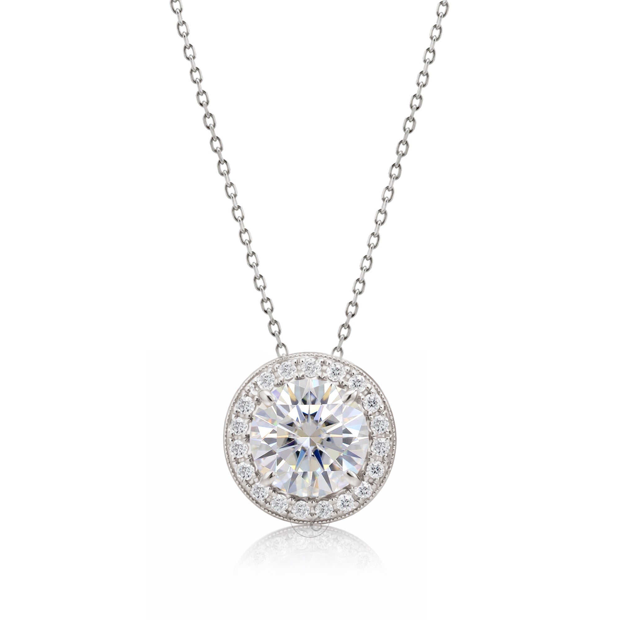 Diamond Pendant Round Pave Diamond Halo Necklace