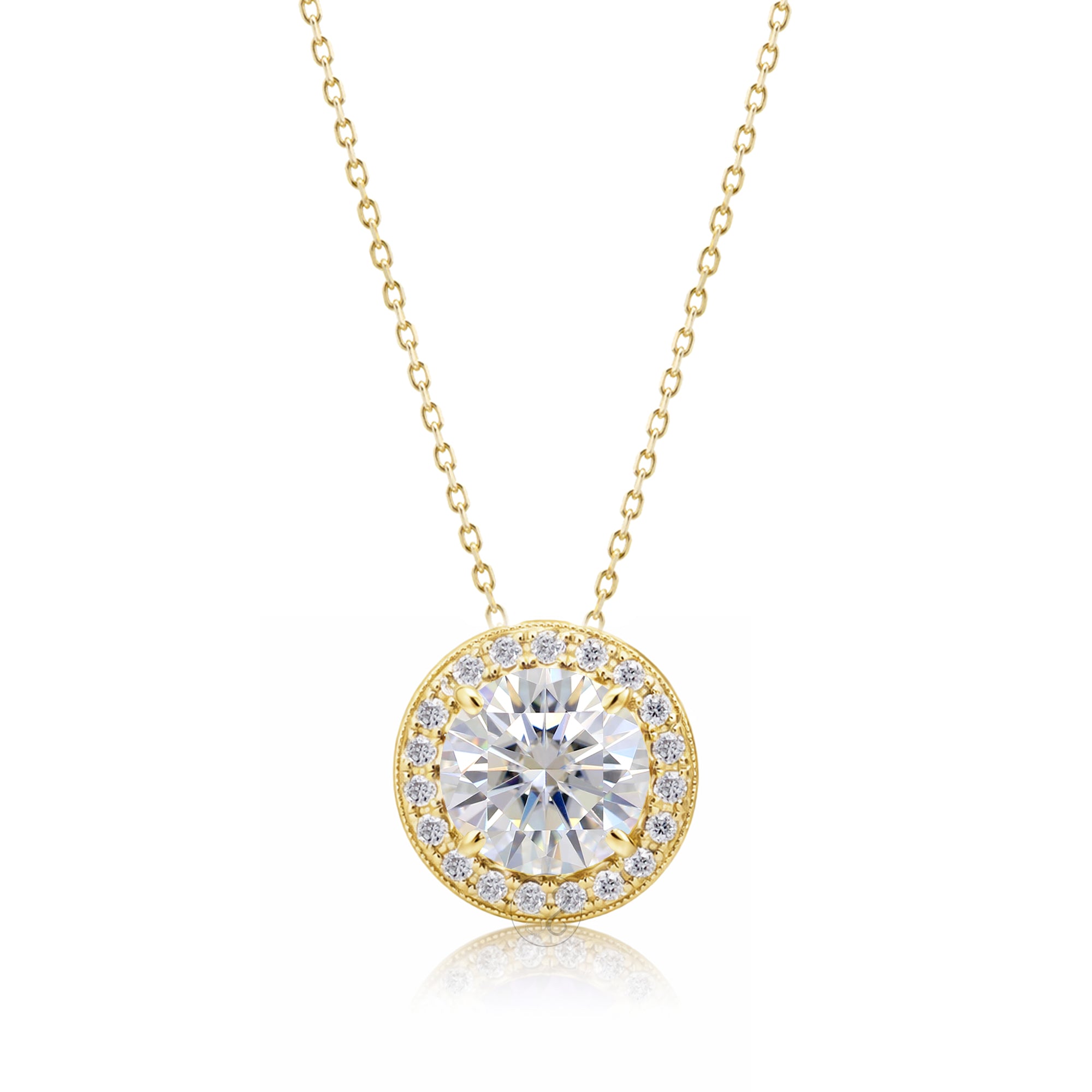 Diamond Pendant Round Pave Diamond Halo Necklace