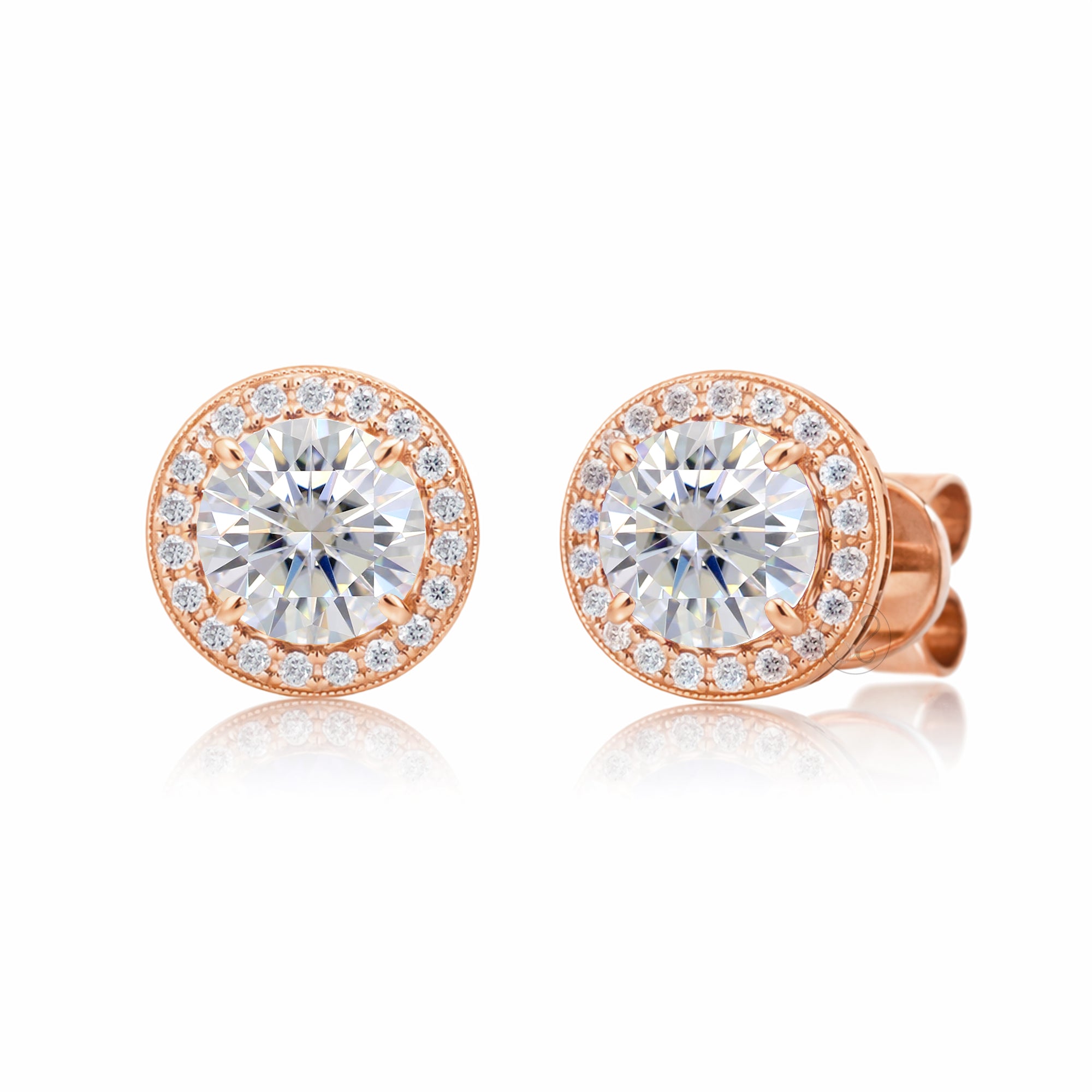 Diamond Studs Round Pave Diamond Halo Earrings