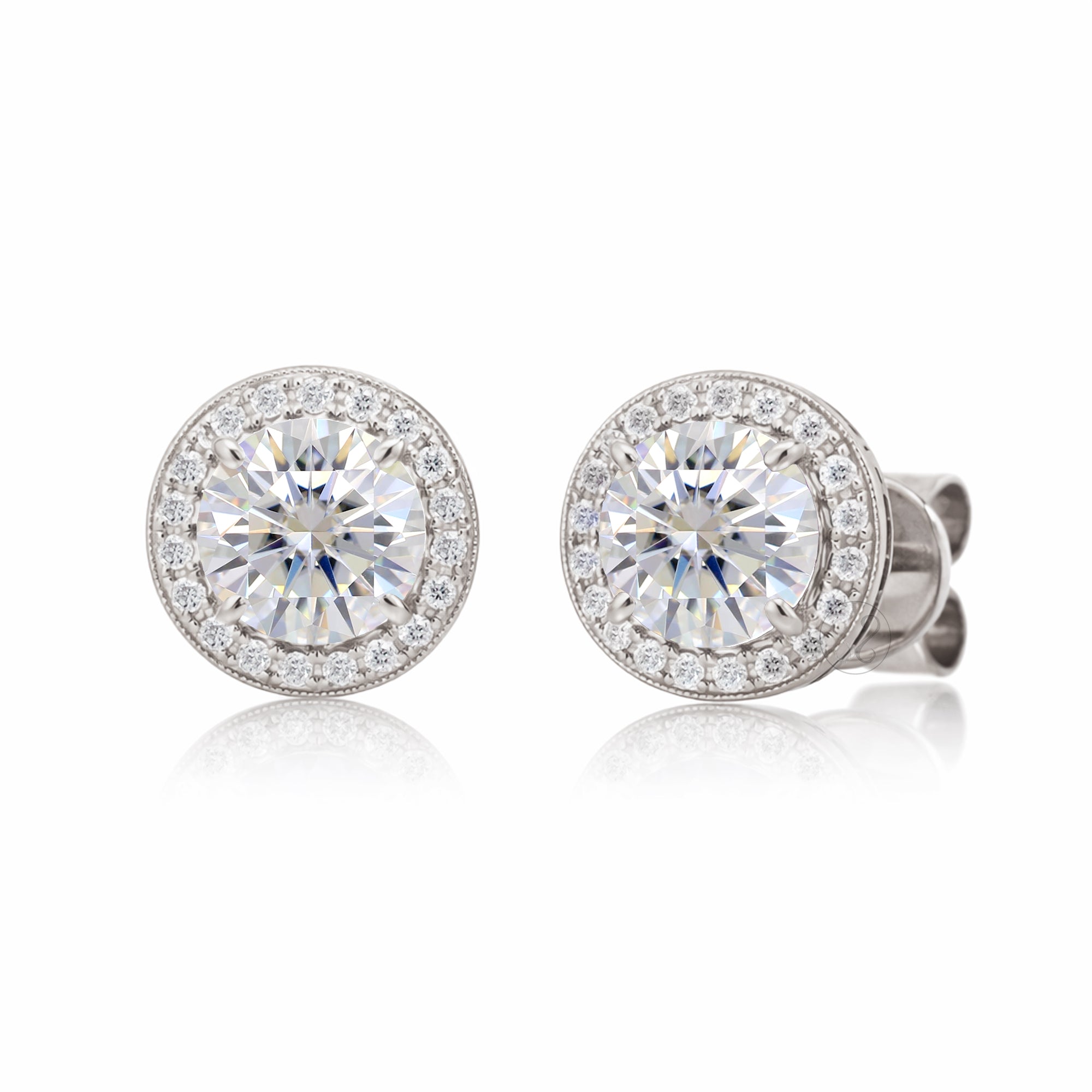 Diamond Studs Round Pave Diamond Halo Earrings