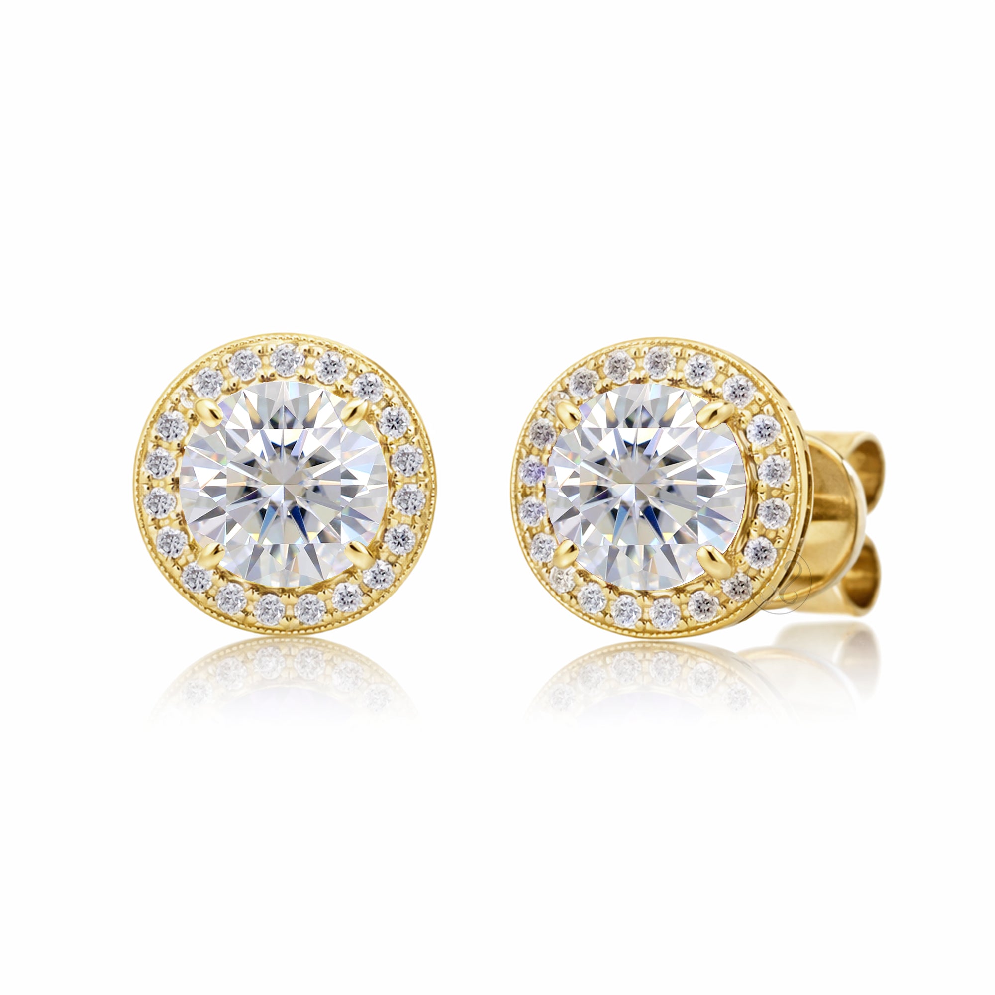 Diamond Studs Round Pave Diamond Halo Earrings