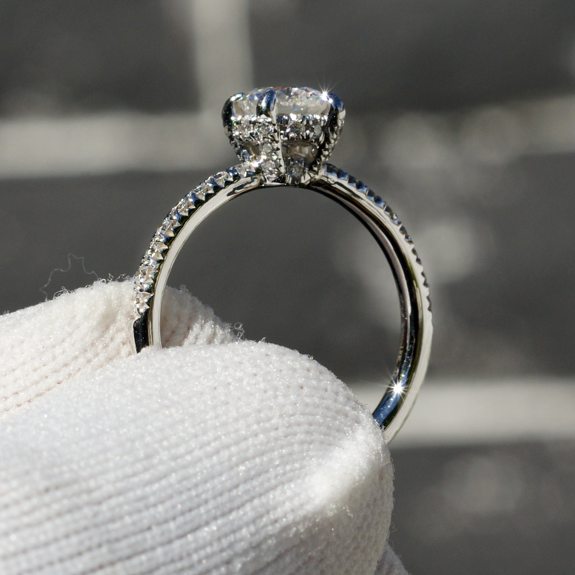 The Drenched Solitaire Round Moissanite Ring 6mm 18k white gold