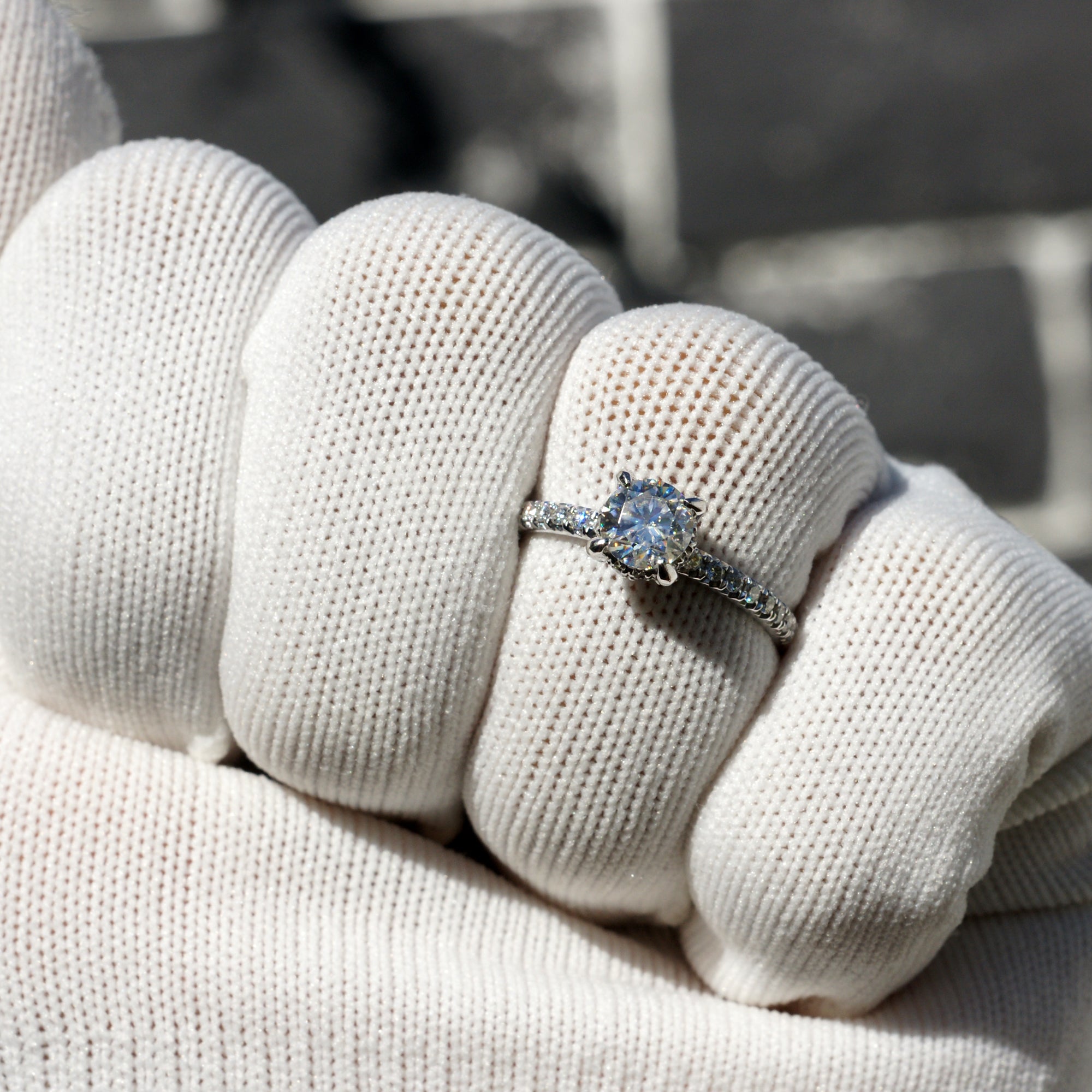 The Drenched Solitaire Round Moissanite Ring 6mm 18k white gold