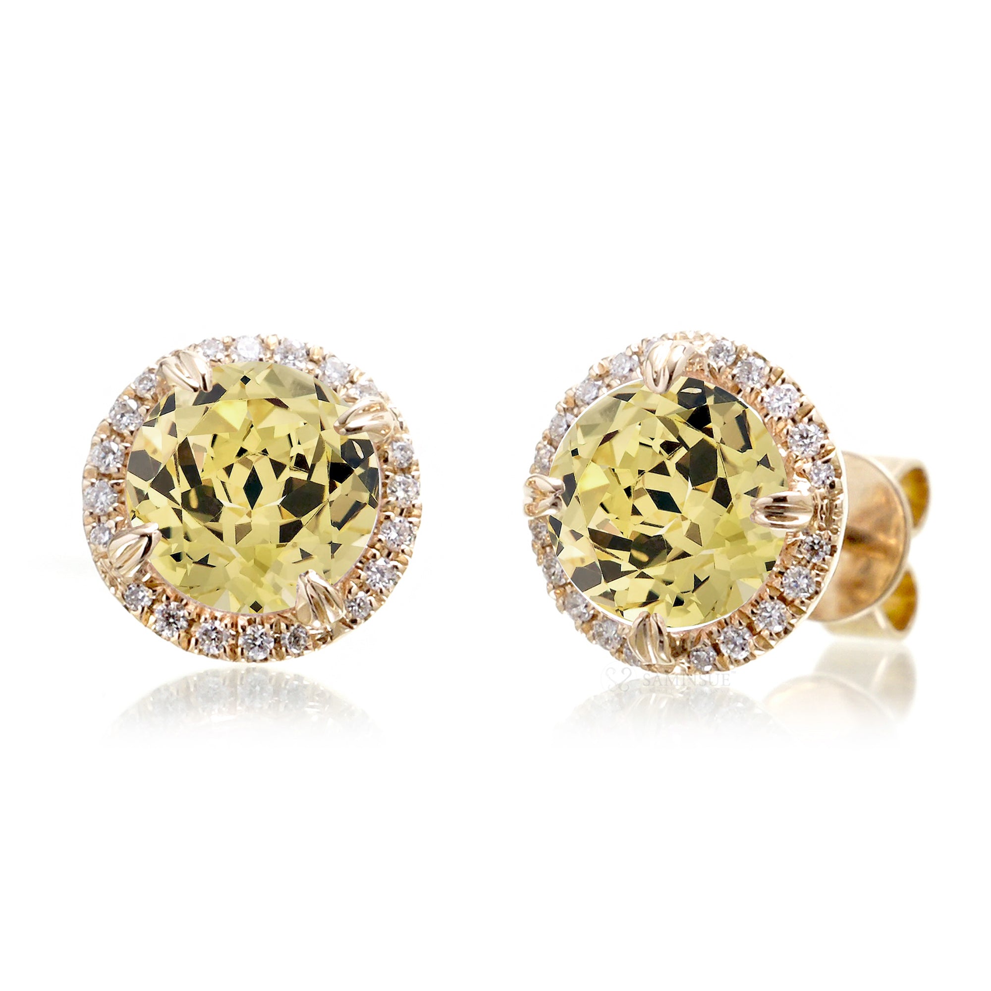 Classic Yellow Sapphire Halo Earrings in Yellow Gold