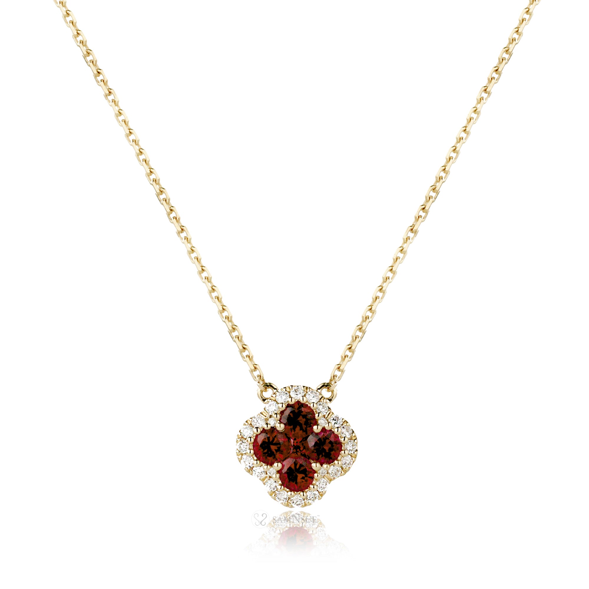 Clover Cluster Red Ruby Diamond Necklace