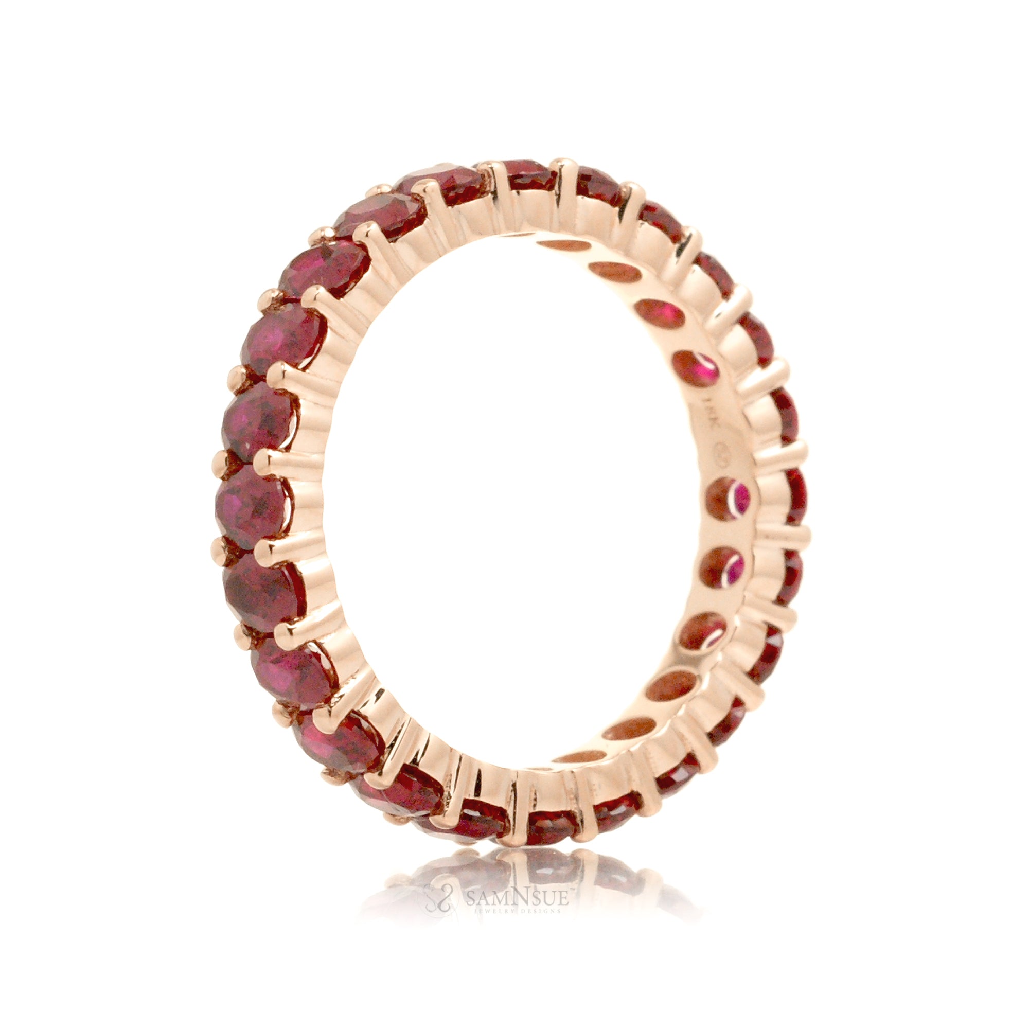 Ruby oval cut eternity wedding band rose gold