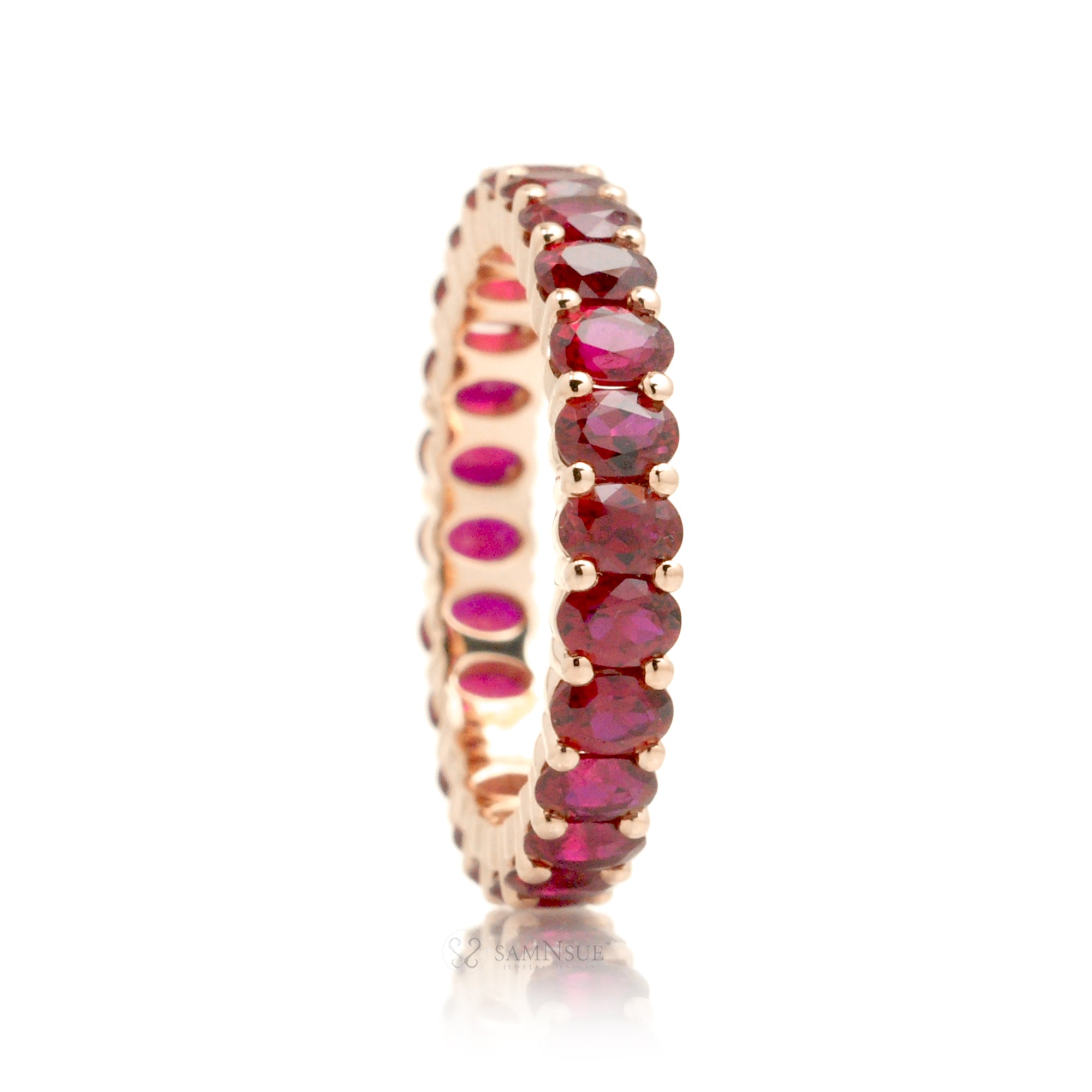 Ruby oval cut eternity wedding band rose gold