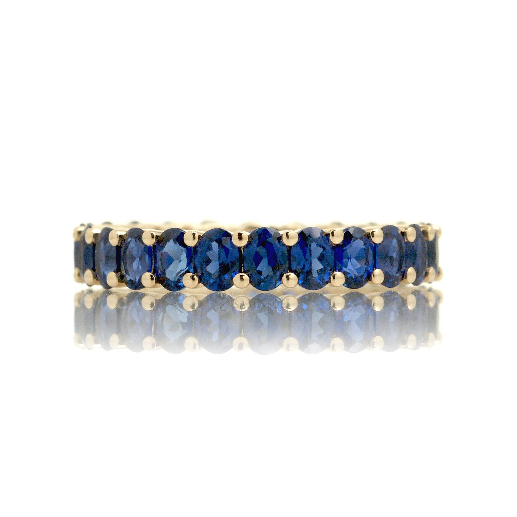 Oval Cut Sapphire Eternity Band 3 carats Yellow Gold