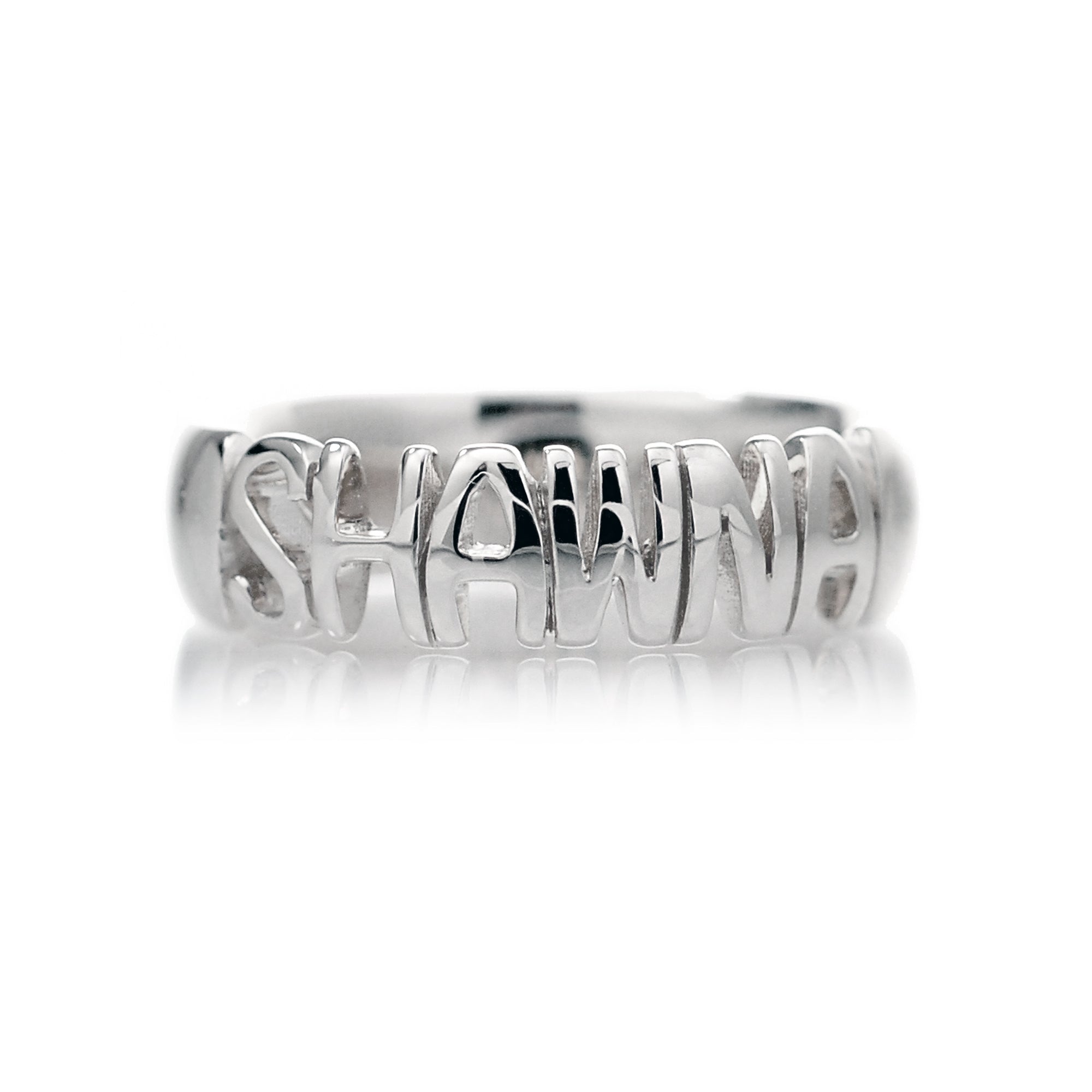 Namesake ring customize name on a band Shawna white gold