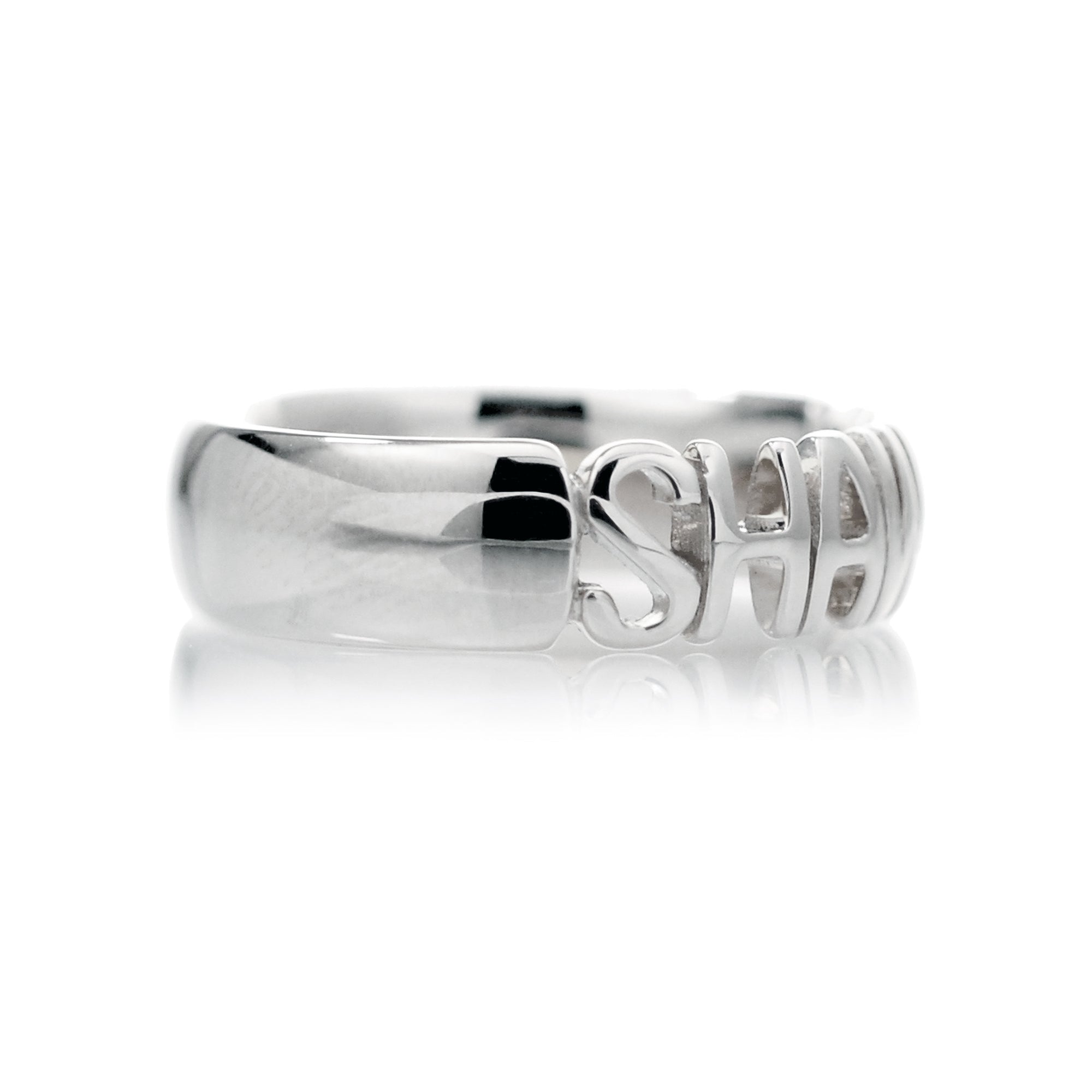 Namesake ring customize name on a band Shawna white gold