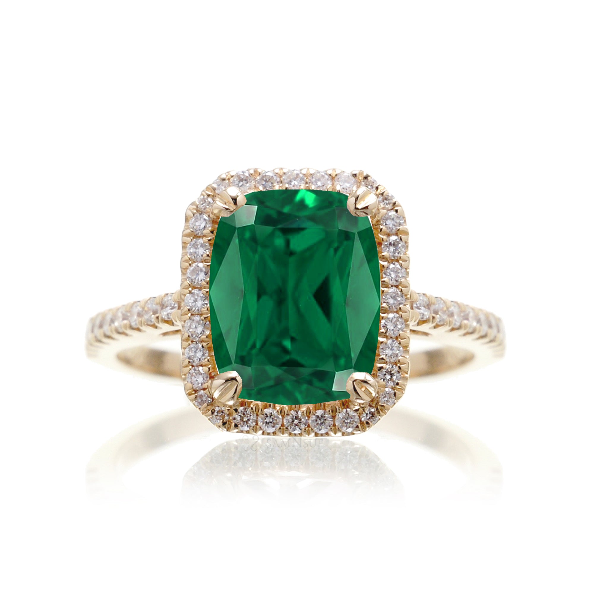 The Signature Cushion Cut Green Emerald Ring