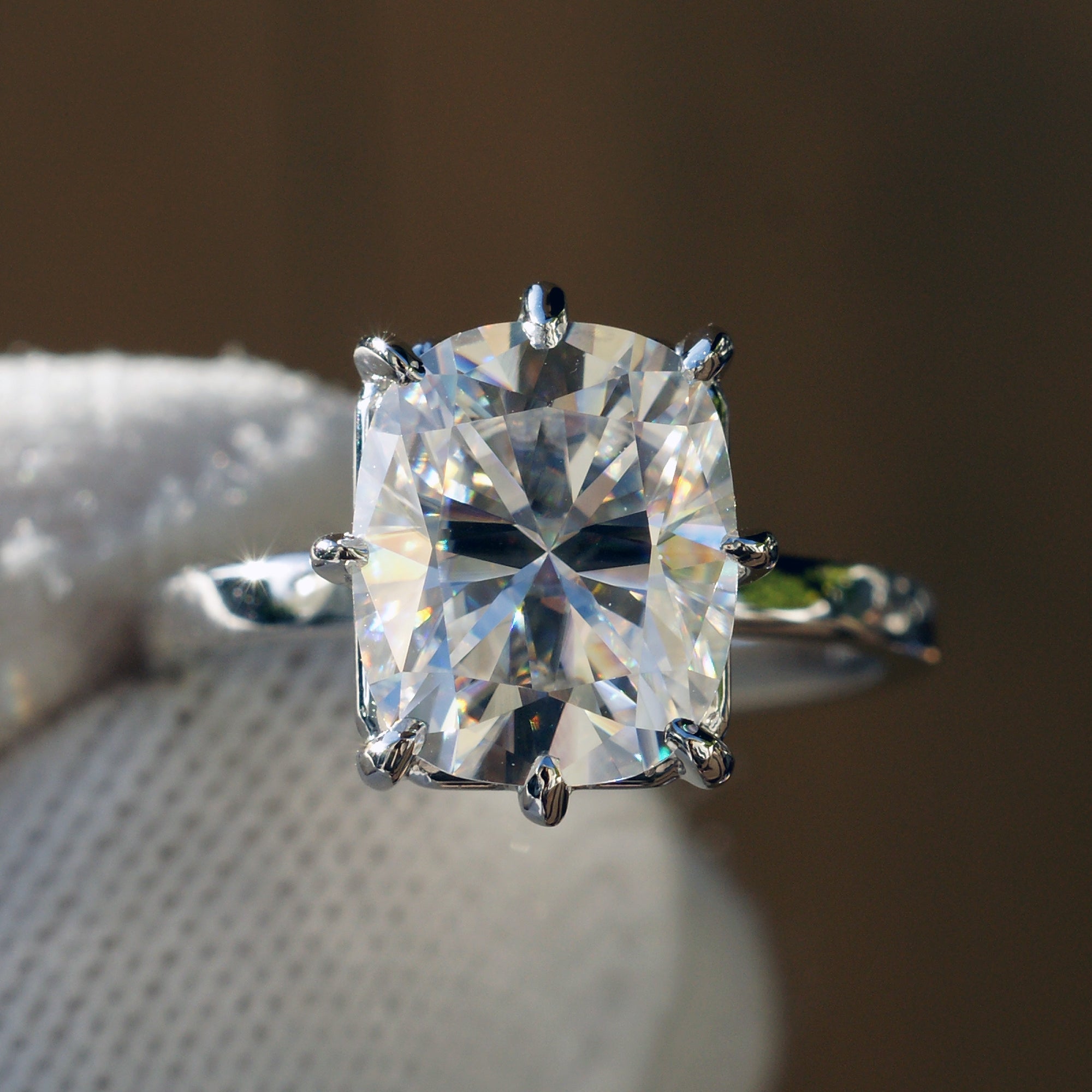 Cushion Moissanite Ring Six Prongs Solitaire (11x9mm)