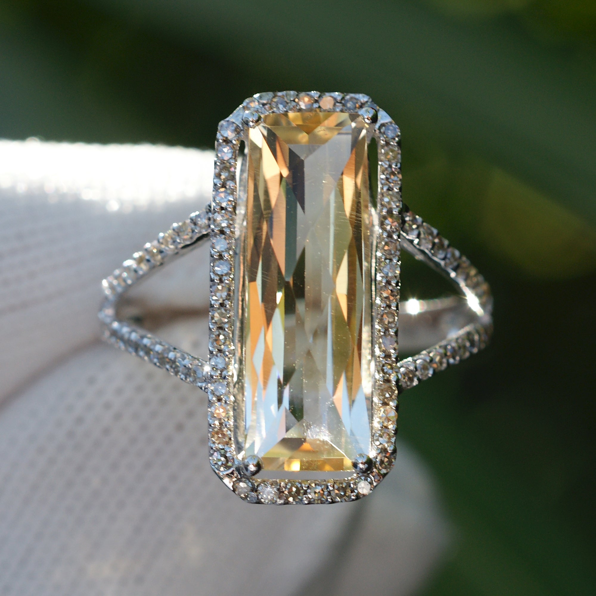 Split Band Citrine Diamond Halo Ring