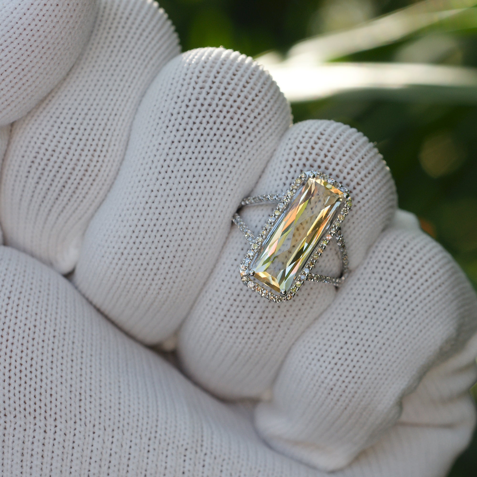 Split Band Citrine Diamond Halo Ring