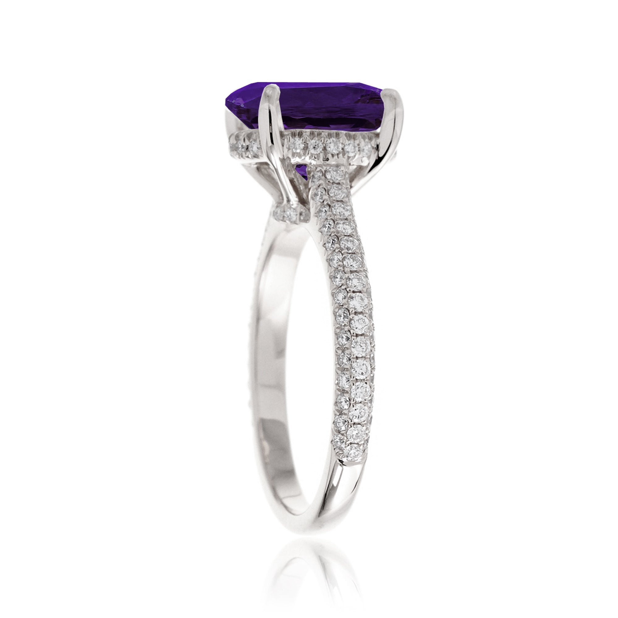 Oval Amethyst and Diamond Ring with 3-Row Band in Platinum or Gold