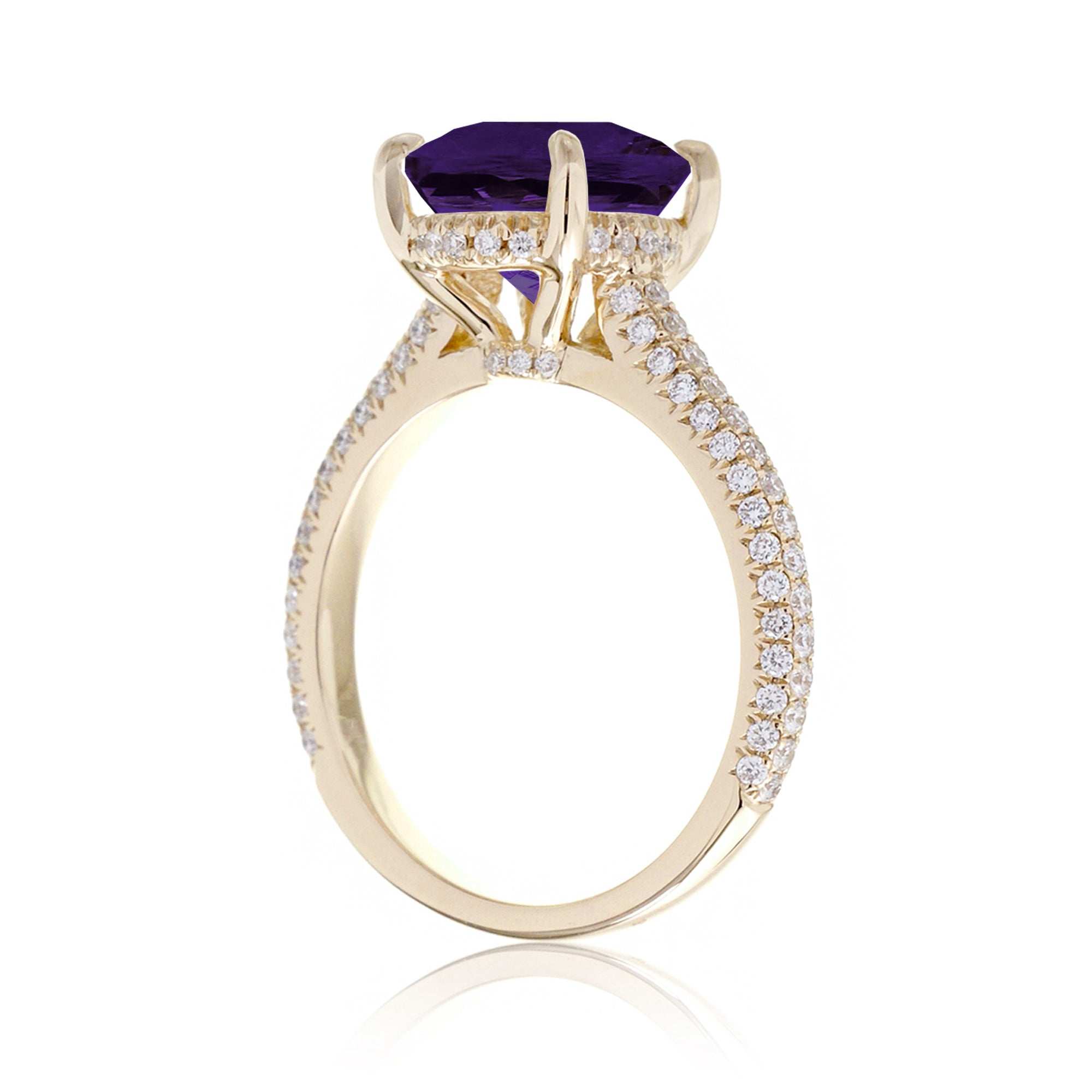 Oval Amethyst and Diamond Ring with 3-Row Band in Platinum or Gold