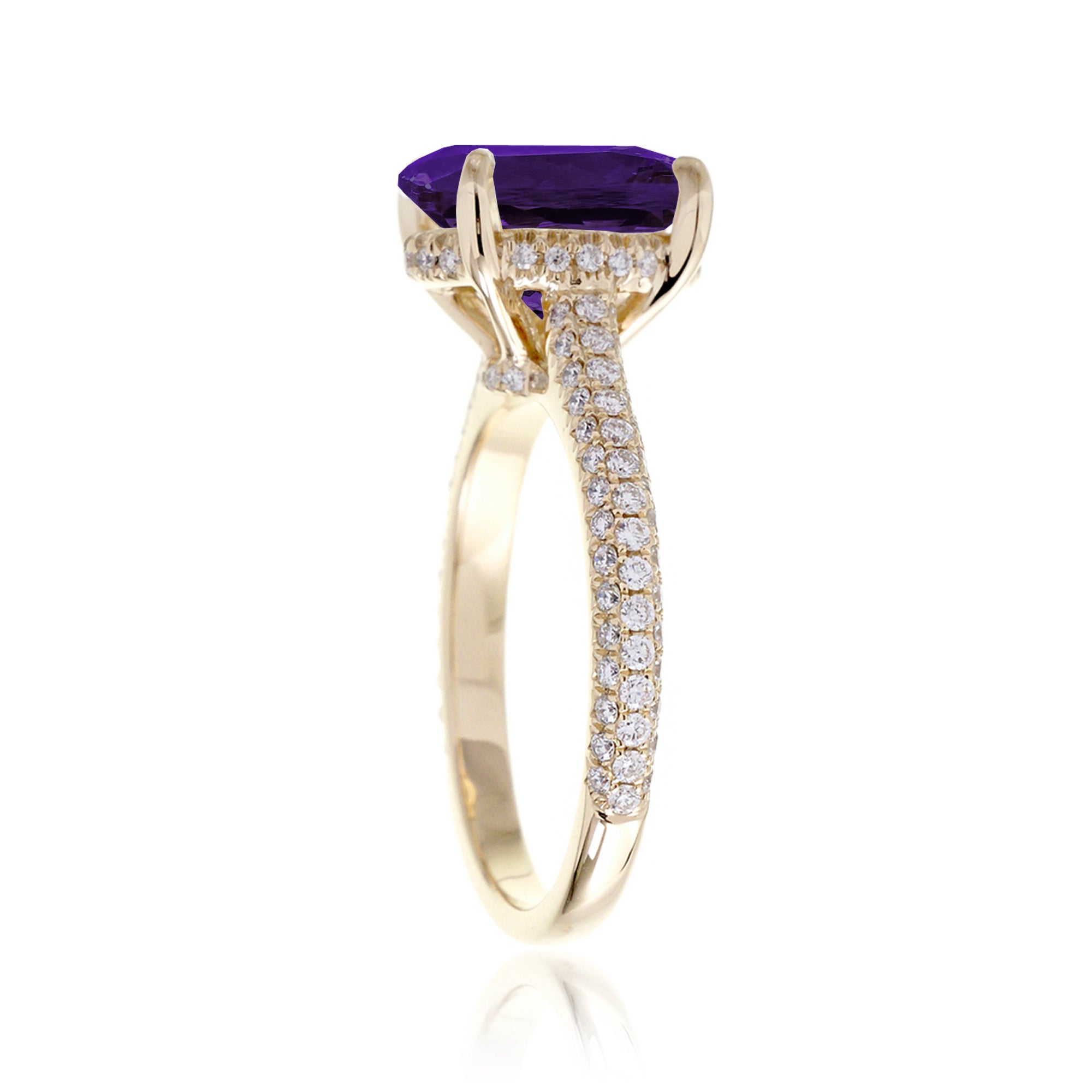 Oval Amethyst and Diamond Ring with 3-Row Band in Platinum or Gold