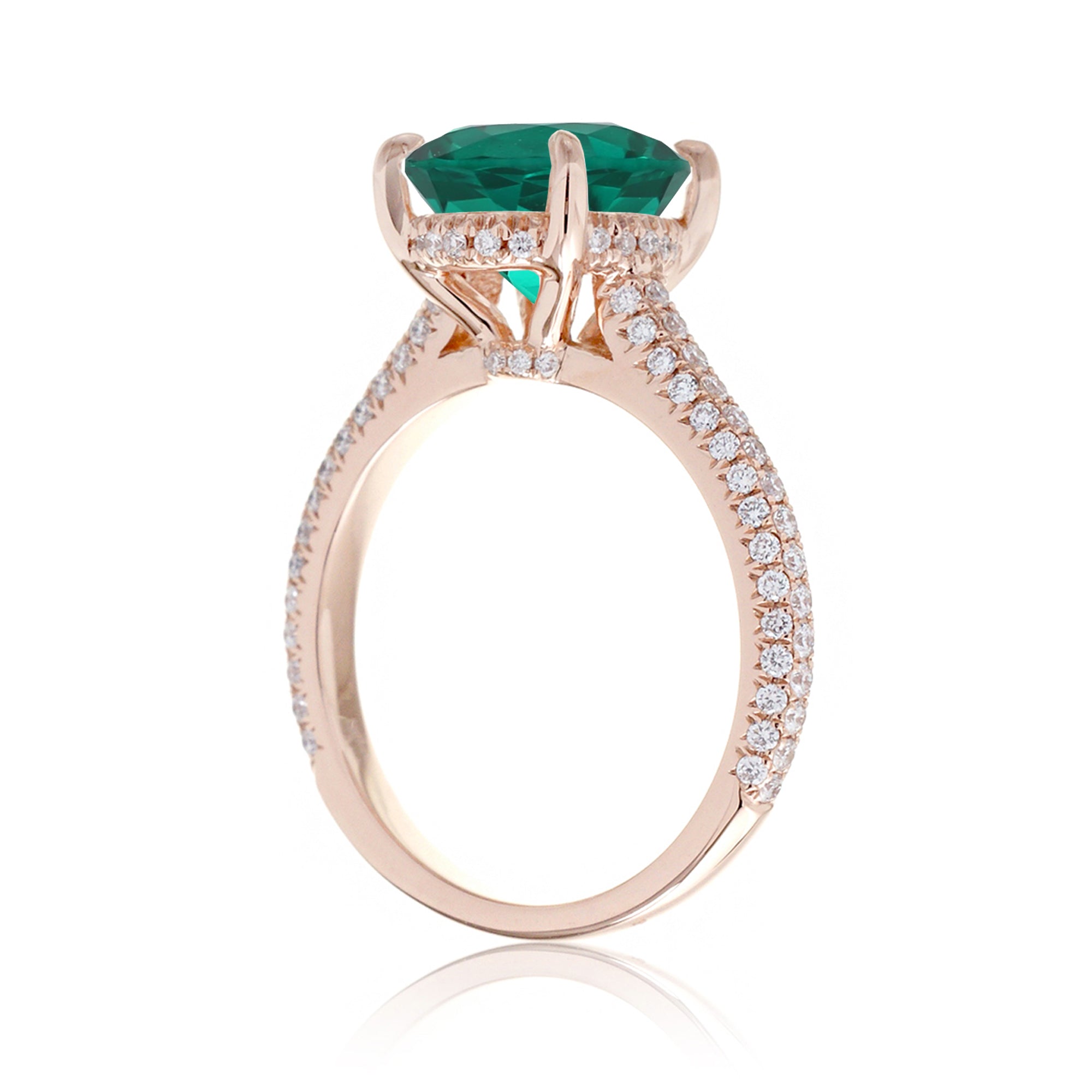 Oval Emerald Engagement Ring with 3-Row Diamond Band in Rose Gold