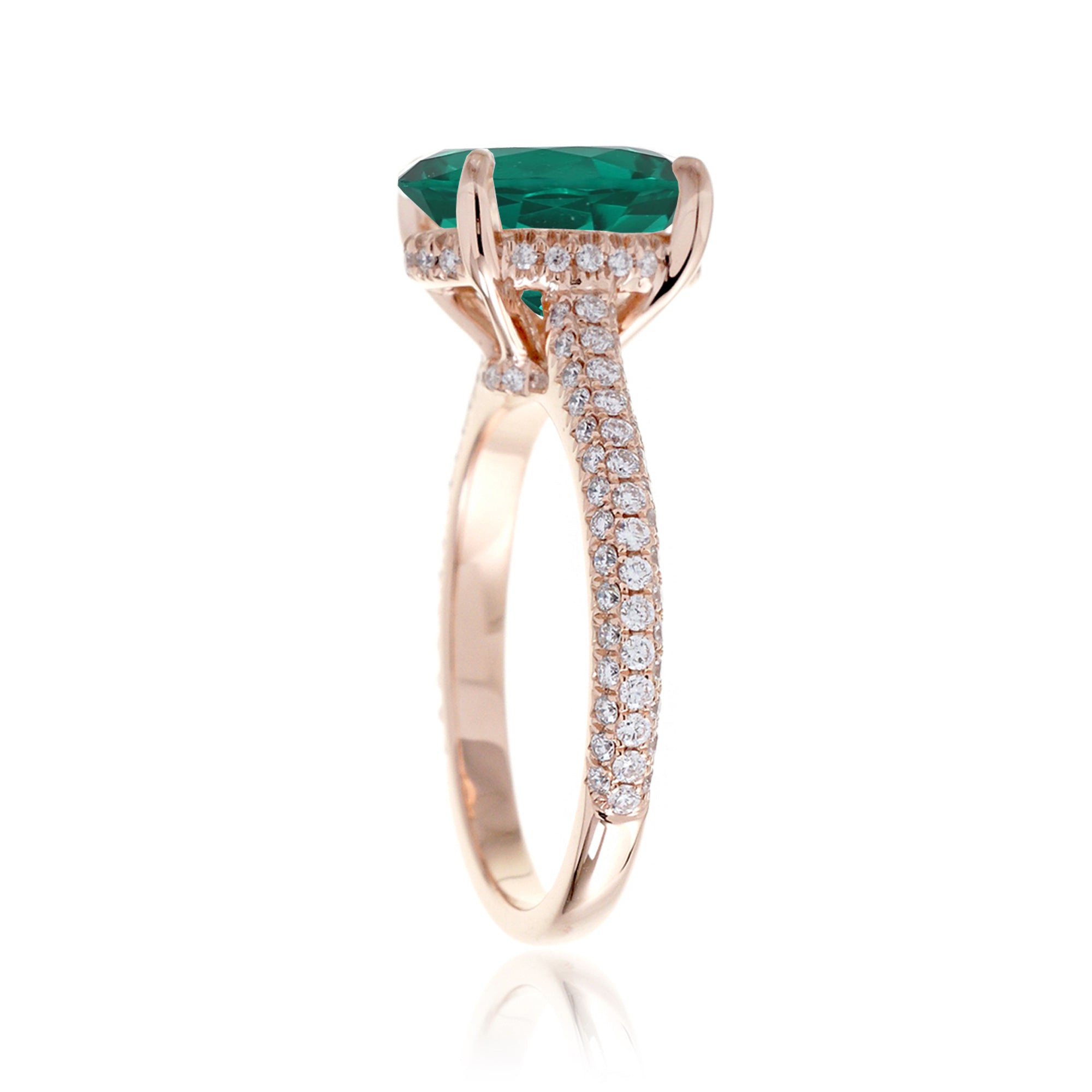 Oval Emerald Engagement Ring with 3-Row Diamond Band in Rose Gold