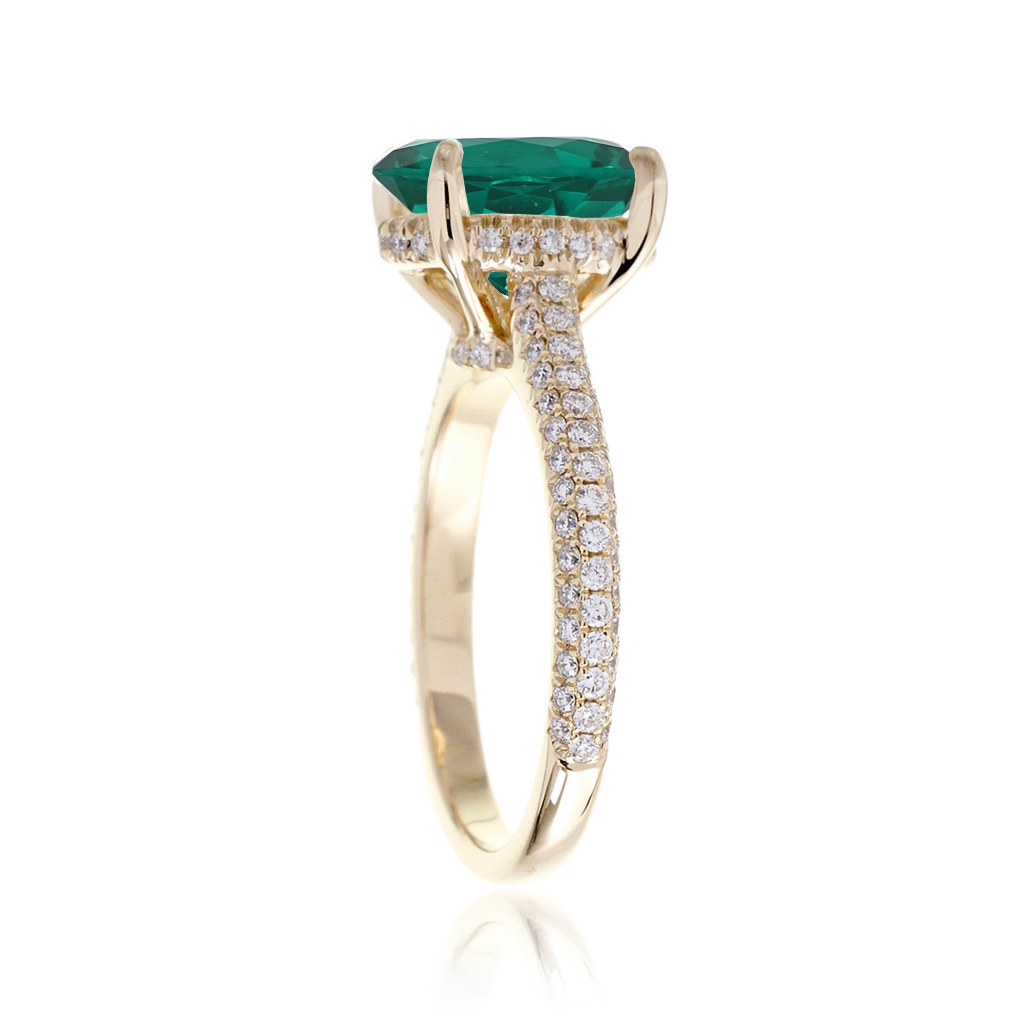 Oval Cut Emerald Ring with Diamond Accents in Rose, White, or Yellow Gold