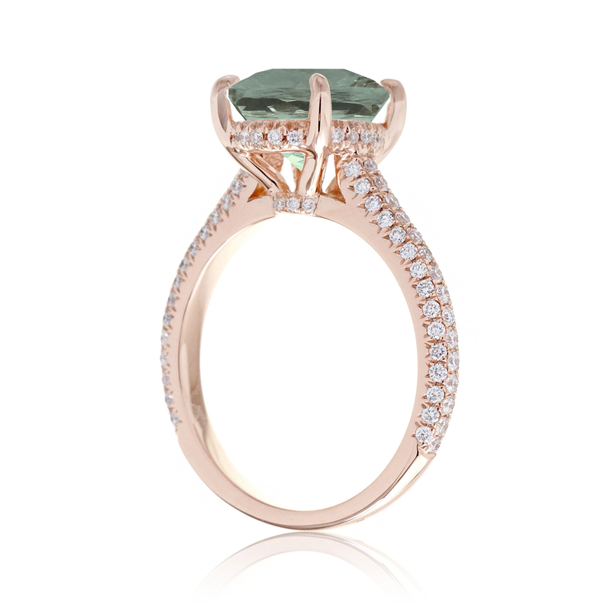 Elegant Green Sapphire and Diamond Ring with 3-Row Band