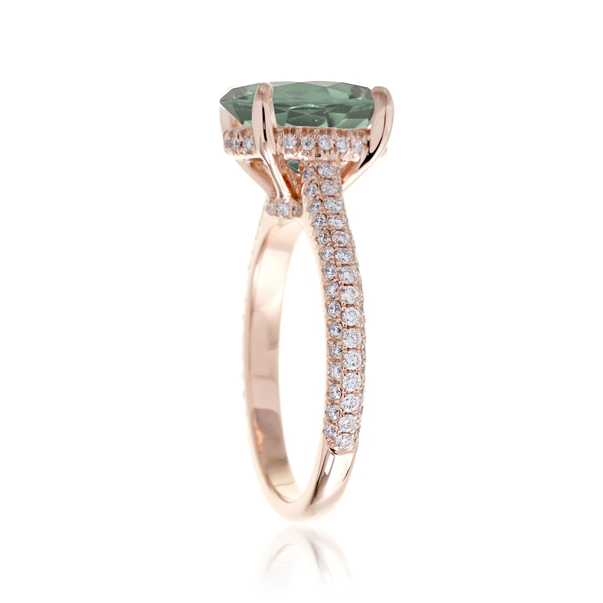 Elegant Green Sapphire and Diamond Ring with 3-Row Band